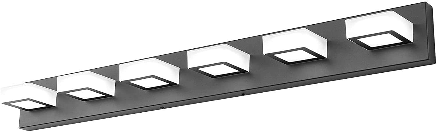 Ralbay 6-Light Dimmable LED Bathroom Vanity Light - Matte Black Modern Wall Sconce with Acrylic Shade, 6000K Cool White - Perfect for Mirror Lighting, Powder Room & Spa-Style Bathroom Decor