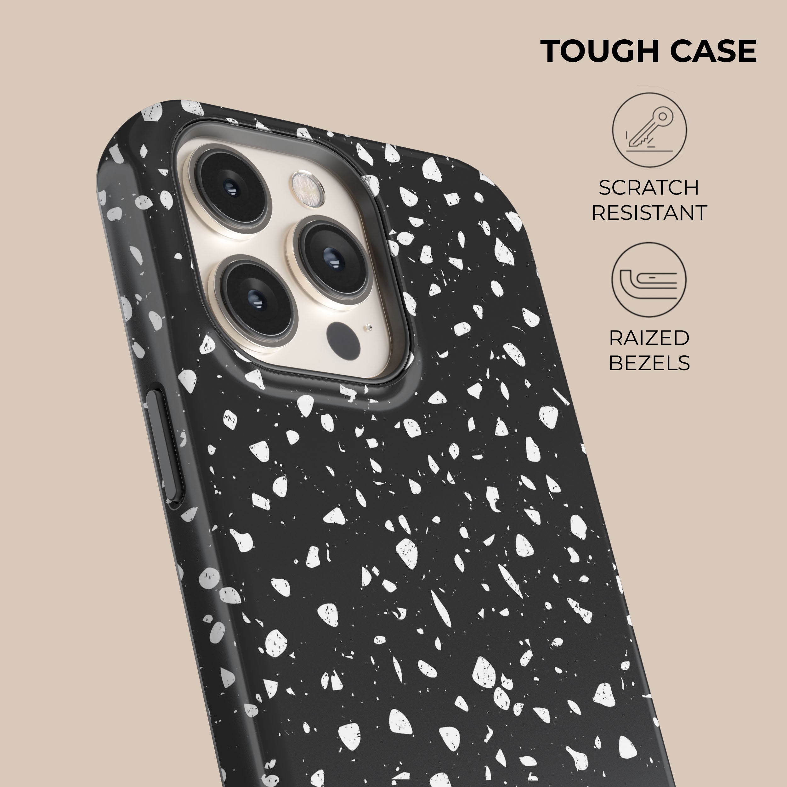Black Coffee Terrazzo Pattern Shockproof Phone Case - Durable Protective Cover for iPhone & Android - Perfect for Daily Use, Travel & Outdoor Activities
