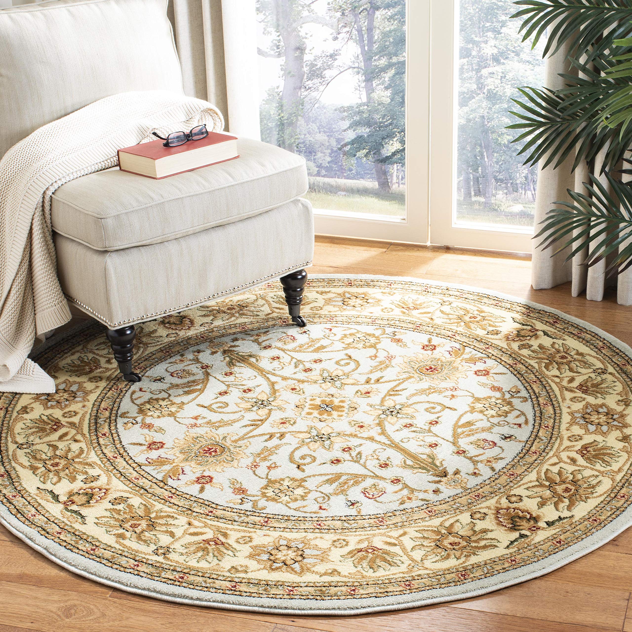 SAFAVIEH Lyndhurst Collection 6' Round Grey/Beige Oriental Rug - Non-Shedding Traditional Design for Dining Room, Living Room, Bedroom & Entryway | Perfect for Home Decor, Foyer & High Traffic Areas