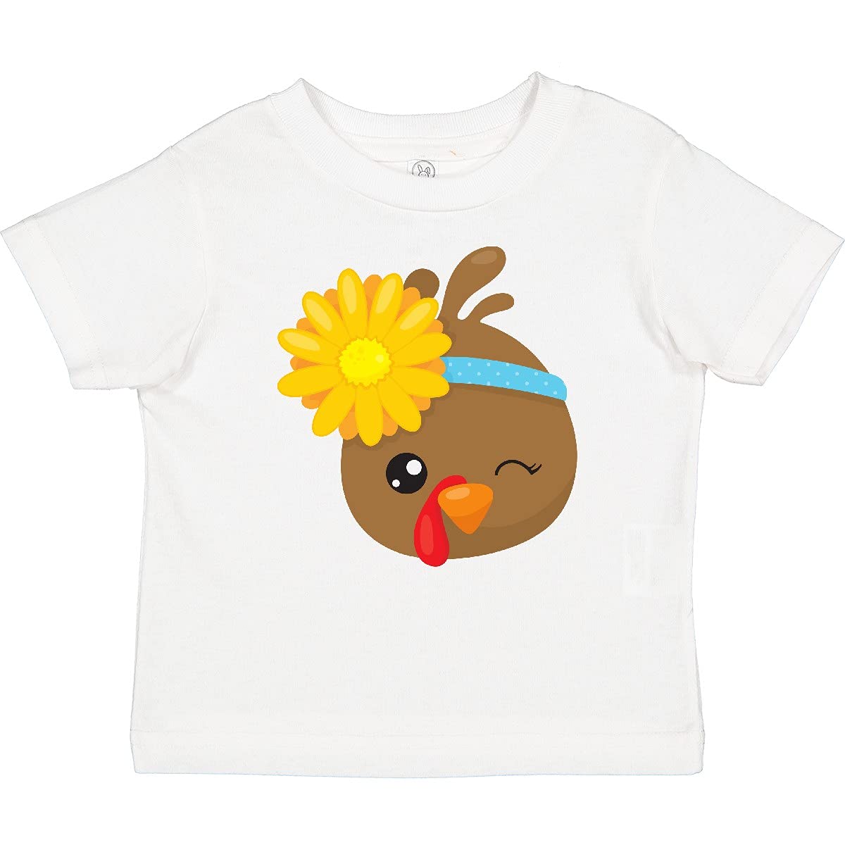 Inktastic Cute Turkey Brown Turkey with Sunflower Baby T-Shirt - Soft Cotton Toddler Tee for Thanksgiving, Fall Outfits & Family Photos