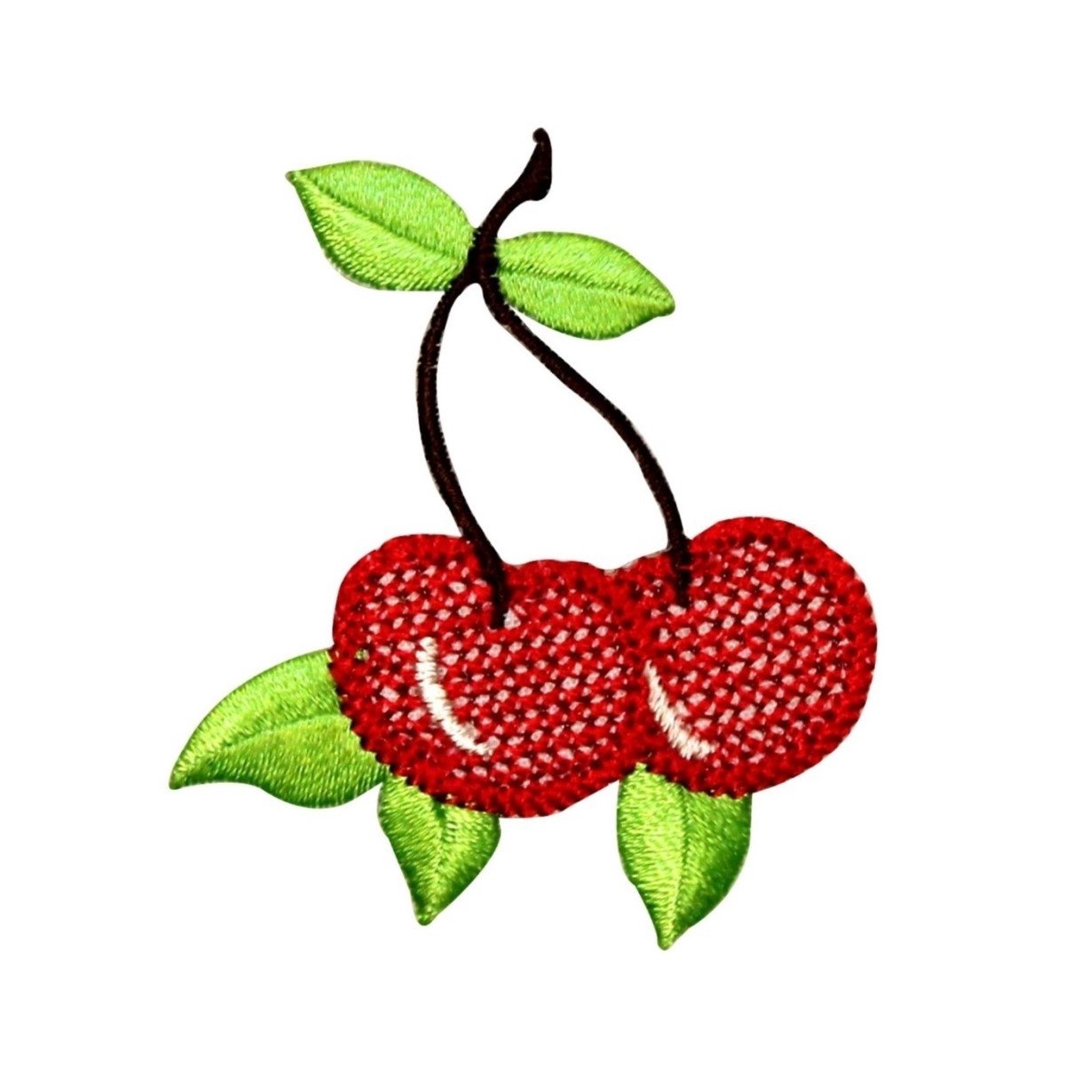 Two Cherries with Leaves Embroidered Iron-On Patch - Fruit Tree Applique for DIY Crafts, Clothing, and Home Decor