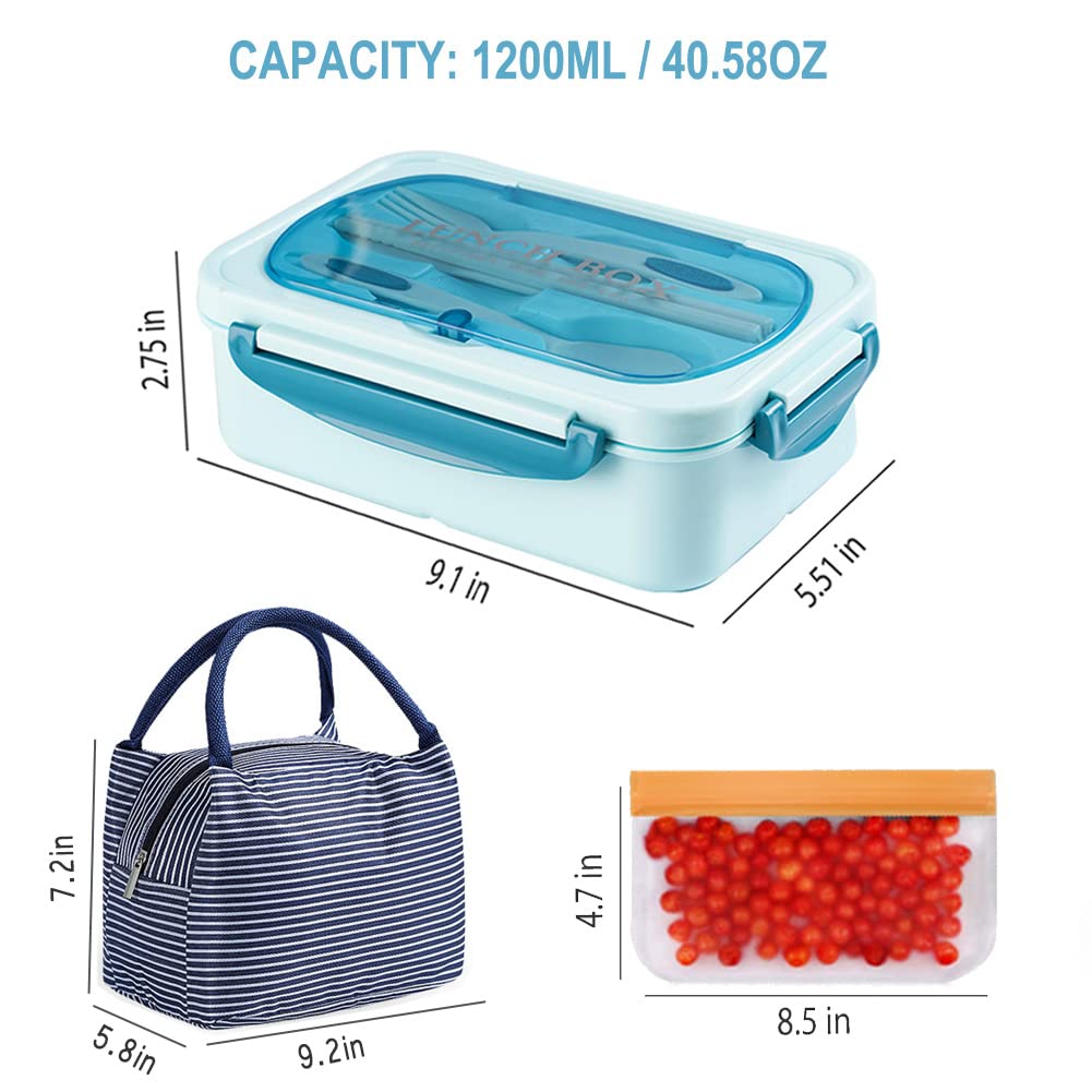 NatraProw Bento Box for Adults - 3 Compartment BPA Free Lunch Container with Insulated Lunch Bag - Microwave Safe Meal Prep Box - Perfect for Office, School, Picnics & Travel (Blue)