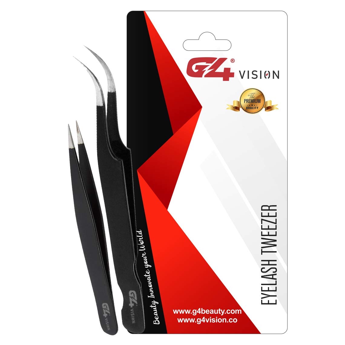 G4 Vision Professional Lash Tweezers Set - Straight & Curved Stainless Steel Eyelash Extension Tweezers (2-Pack) for Precise False Eyelash Application - Perfect for Salon, Home Use & Professional Makeup Artists