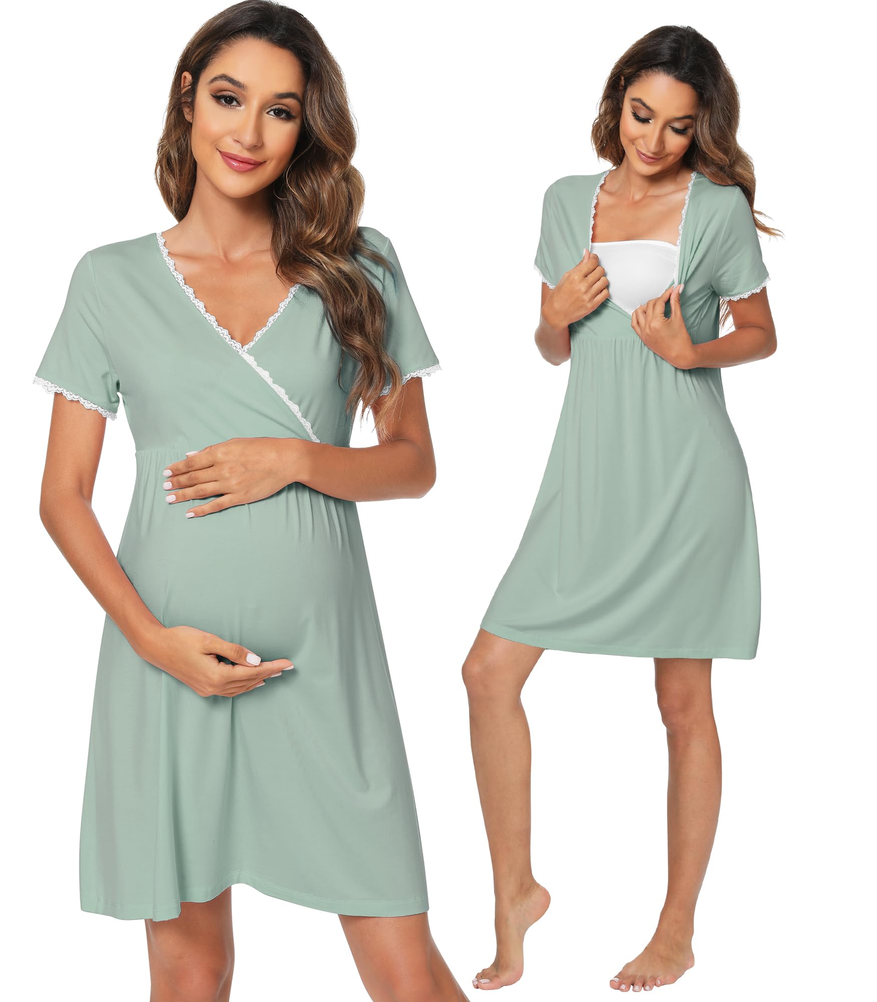 Soft Viscose Bamboo 3-in-1 Maternity Nightgown - Nursing, Delivery & Sleep Shirt for Breastfeeding Mothers (S-XXL) | Comfortable Hospital Labor & Postpartum Wear