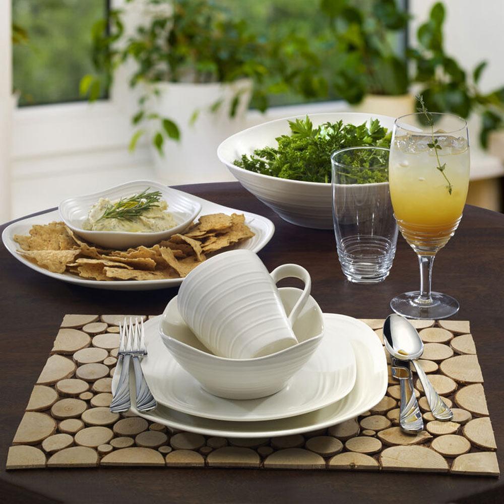 Swirl White Square 4-Piece Dinner Plate Set - Elegant Square Plates for Modern Dining, Wedding Registry & Home Decor