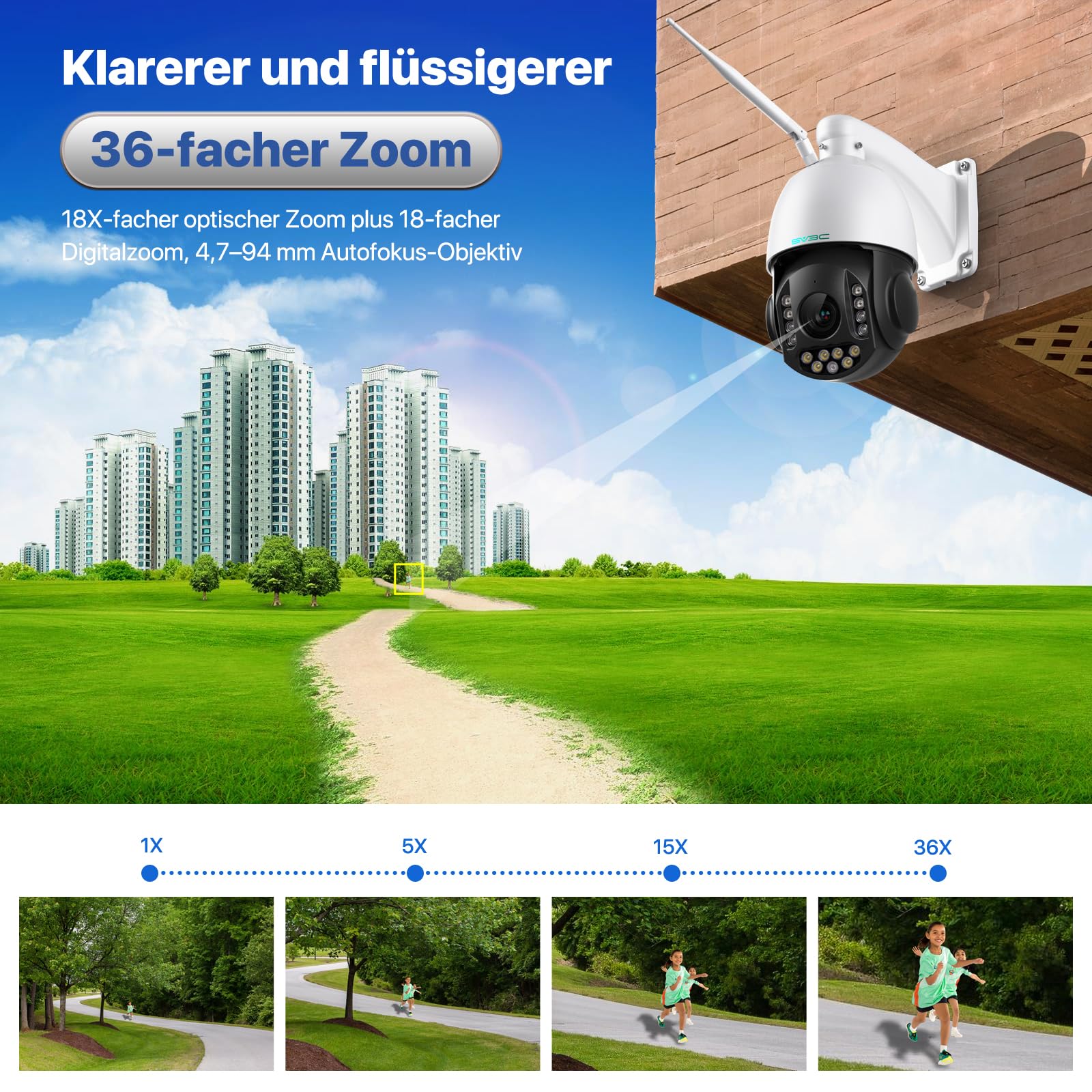 SV3C 4K PTZ Security Camera with AI Person/Vehicle/Pet Detection, 36X Hybrid Zoom, 355° Pan & 90° Tilt, Color Night Vision & Spotlights, Auto Tracking, Two-Way Audio, Dual-Band WiFi (2.4/5GHz) - Ideal for Home Security, Business Surveillance & Outdoor Monitoring