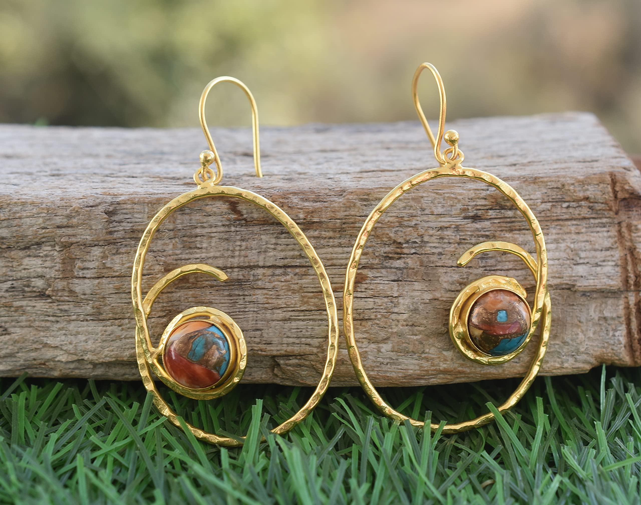 18K Gold Plated Turquoise Gemstone Earrings for Women - Handmade Western Style Jewelry Gift for Birthday, Anniversary, Wife, Mom, Sister - Perfect for Casual Wear, Parties & Special Occasions