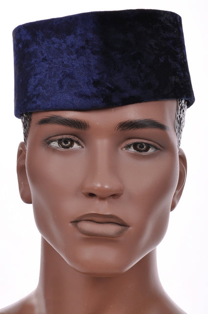 Stylish Navy Blue African Velvet Senator Hat for Men - DPH554 | Traditional Formal Wear for Weddings, Church & Cultural Events