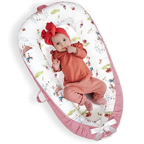 Uaugh Baby Lounger & Infant Floor Seat - 100% Breathable Cotton for Comfort - Adjustable & Portable for Travel - Perfect for Lounging, Tummy Time & Play - Ideal Baby Shower Gift for Newborns (Pink) - Great for Home, Daycare & On-the-Go Parenting