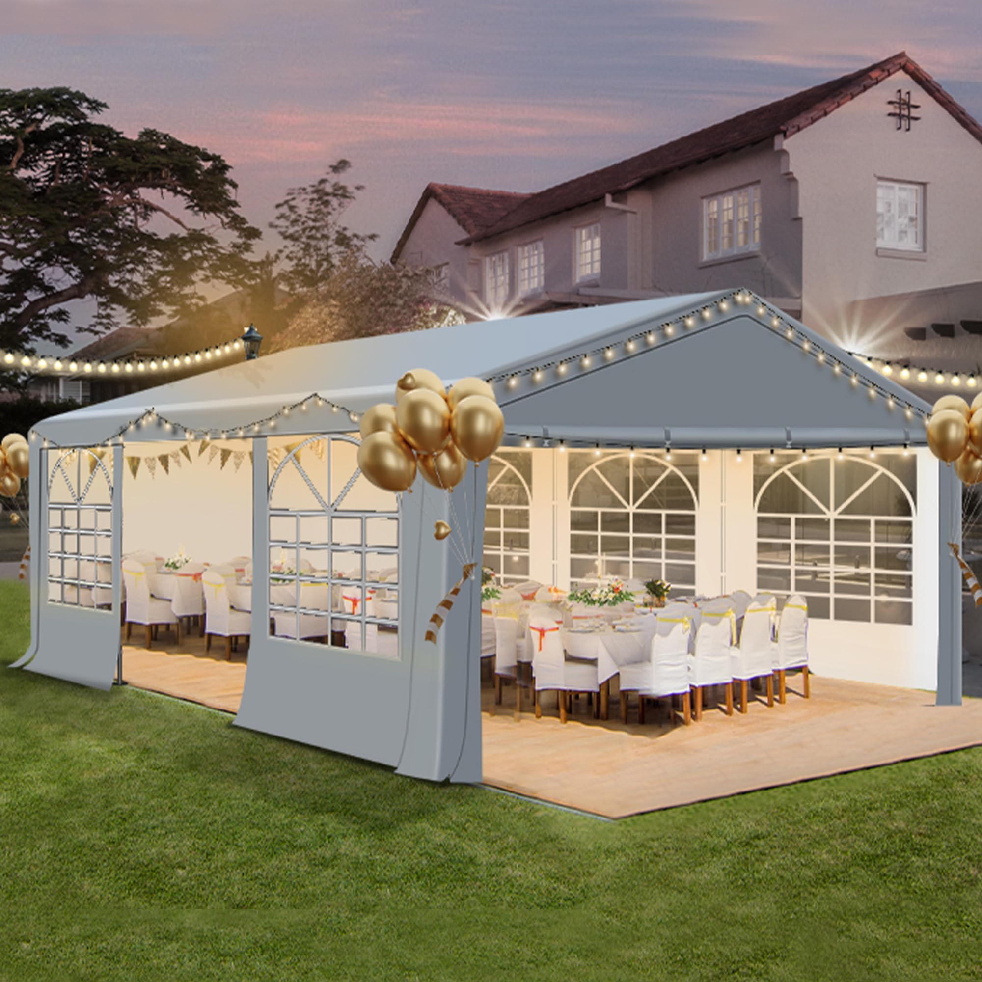 20'x20' Heavy Duty Canopy Party Tent with Removable Sidewalls & 4 Sand Bags - Waterproof Outdoor Wedding Tent for Birthday Parties, BBQ, Picnics & Backyard Events (20x20 FT)