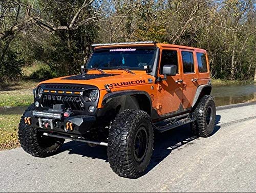 2007-2018 Jeep Wrangler JK JKU Front Grill Mesh Grille Cover - Matte Black with Amber LED Running Lights | Compatible with Unlimited, Rubicon, Sahara & Sport Models | Off-Road Protection & Stylish Upgrade