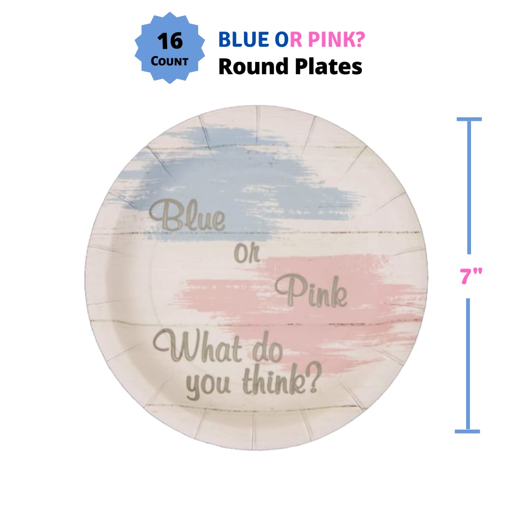 Blue or Pink Painted Shiplap Gender Reveal Party Supplies - 16-Piece Disposable Tableware Set with Plates, Napkins & Cups - Perfect for Baby Showers & Gender Announcement Parties