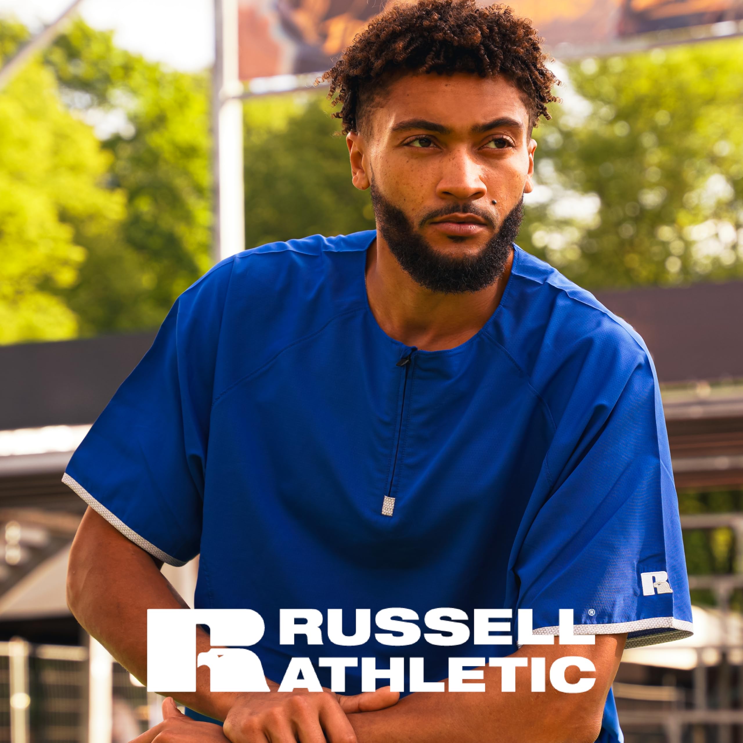 Russell Athletic Men's Short Sleeve Pullover Cage Jacket - Lightweight Breathable Sports Outerwear for Running, Gym & Casual Wear