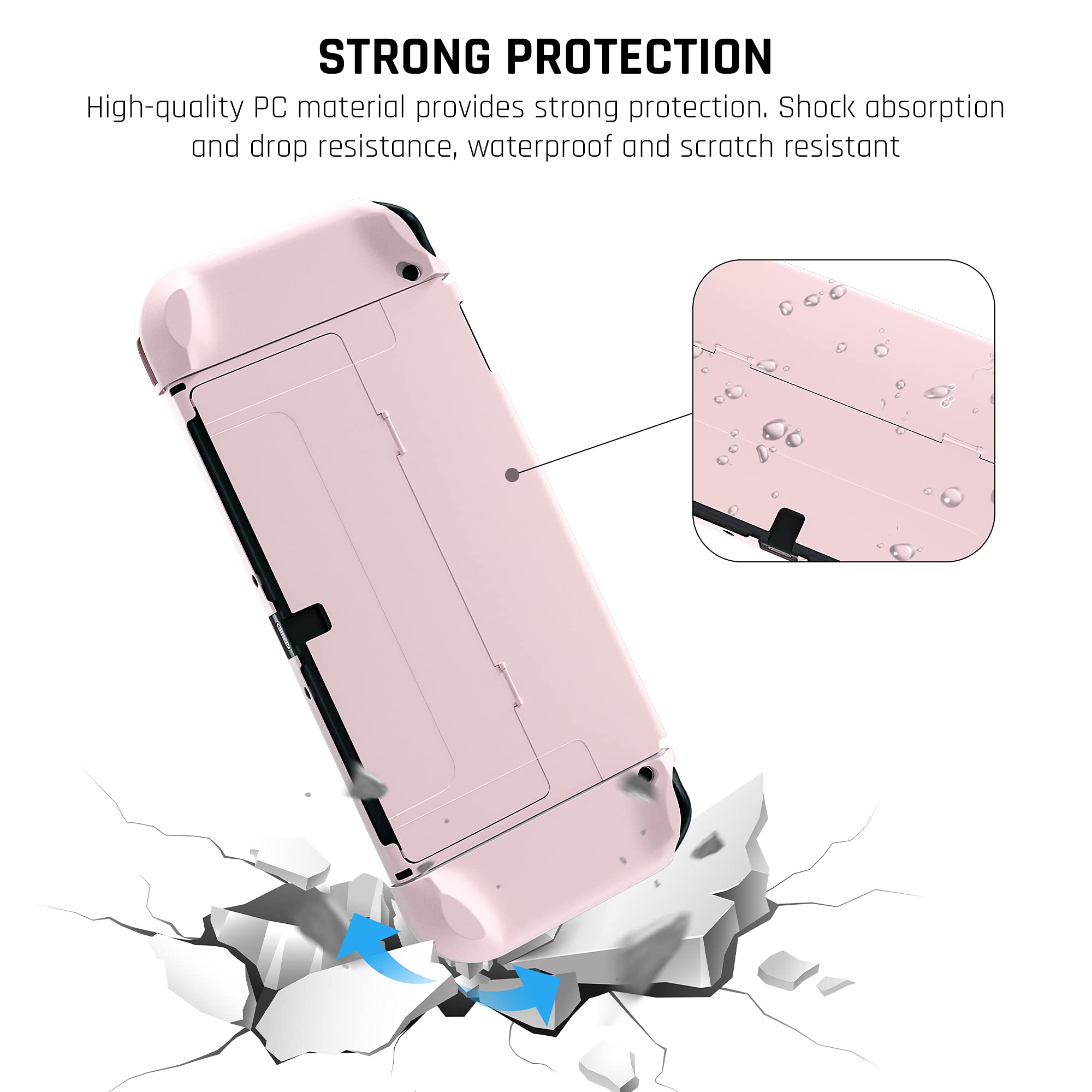 GLDRAM Pink Protective Hard Cover Case for Nintendo Switch OLED Model 2021 - Includes Screen Protector & 4 Thumb Caps | Ultra-Slim Flip Shell Design | Perfect for Travel, Gaming Parties & Console Protection