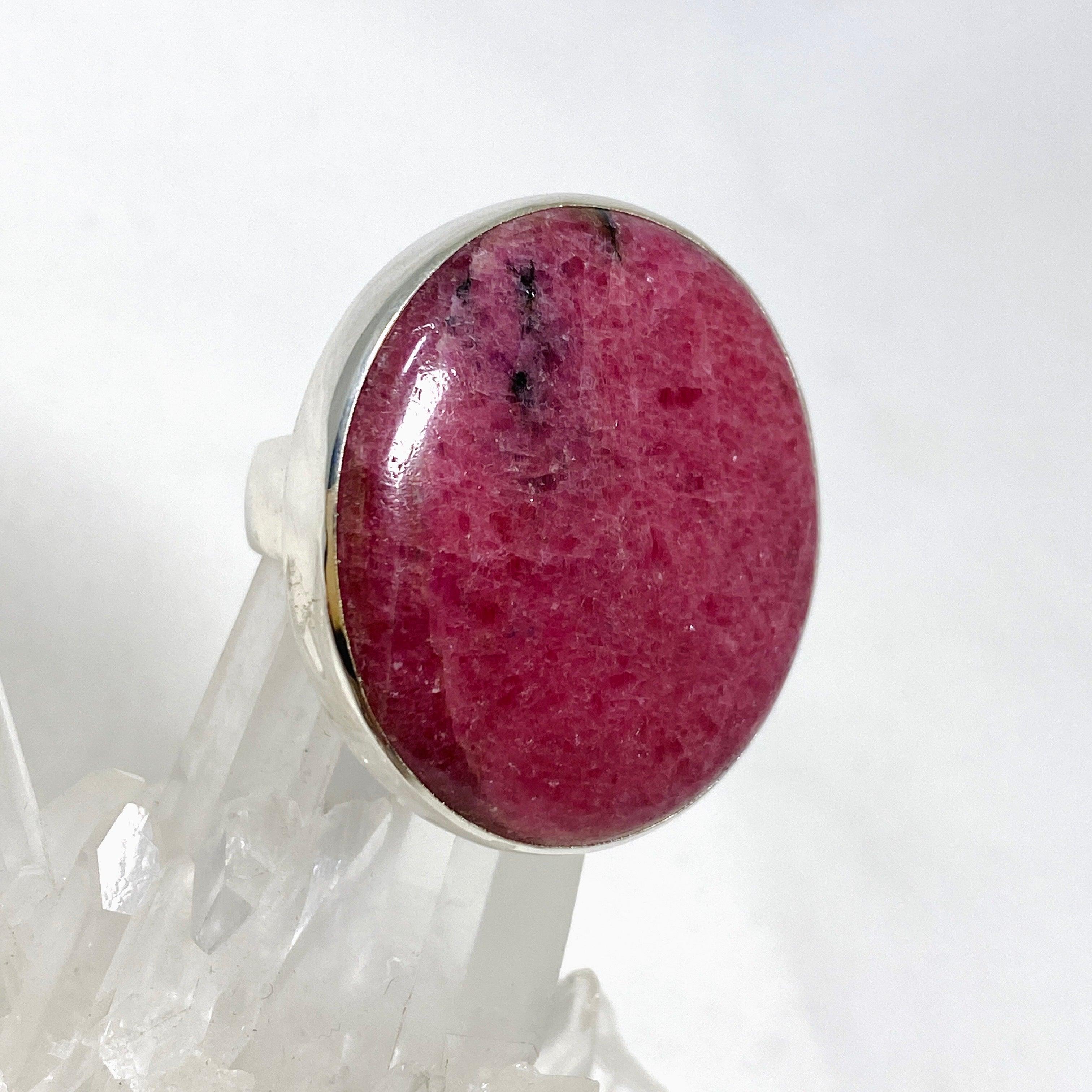 Rhodonite Round Ring Size 11 - Natural Pink Stone Jewelry for Women, Handmade Sterling Silver Band (KRGJ3207) | Perfect for Gifts, Weddings & Everyday Wear