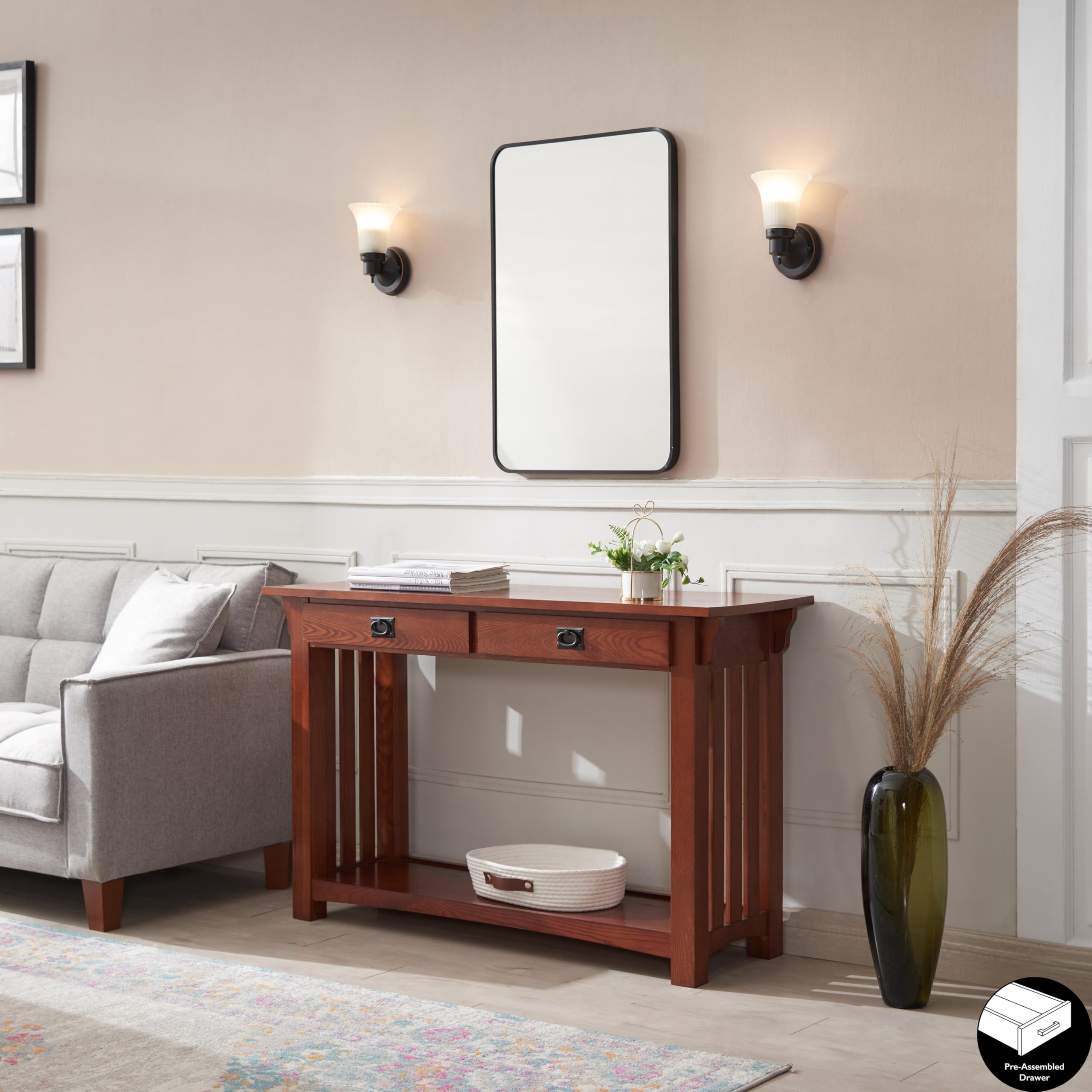 Leick Home Mission Console Table - Rustic Wood Entryway Sofa Table, Hallway Furniture for Living Room, Bedroom & Foyer Decor