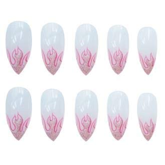 24-Piece Short Fake Nails Set with Fire Pattern Design - Finished Artificial Nail Tips for Women - Full Cover Nail Art Decals for Daily Wear & Party Occasions (Size 7)
