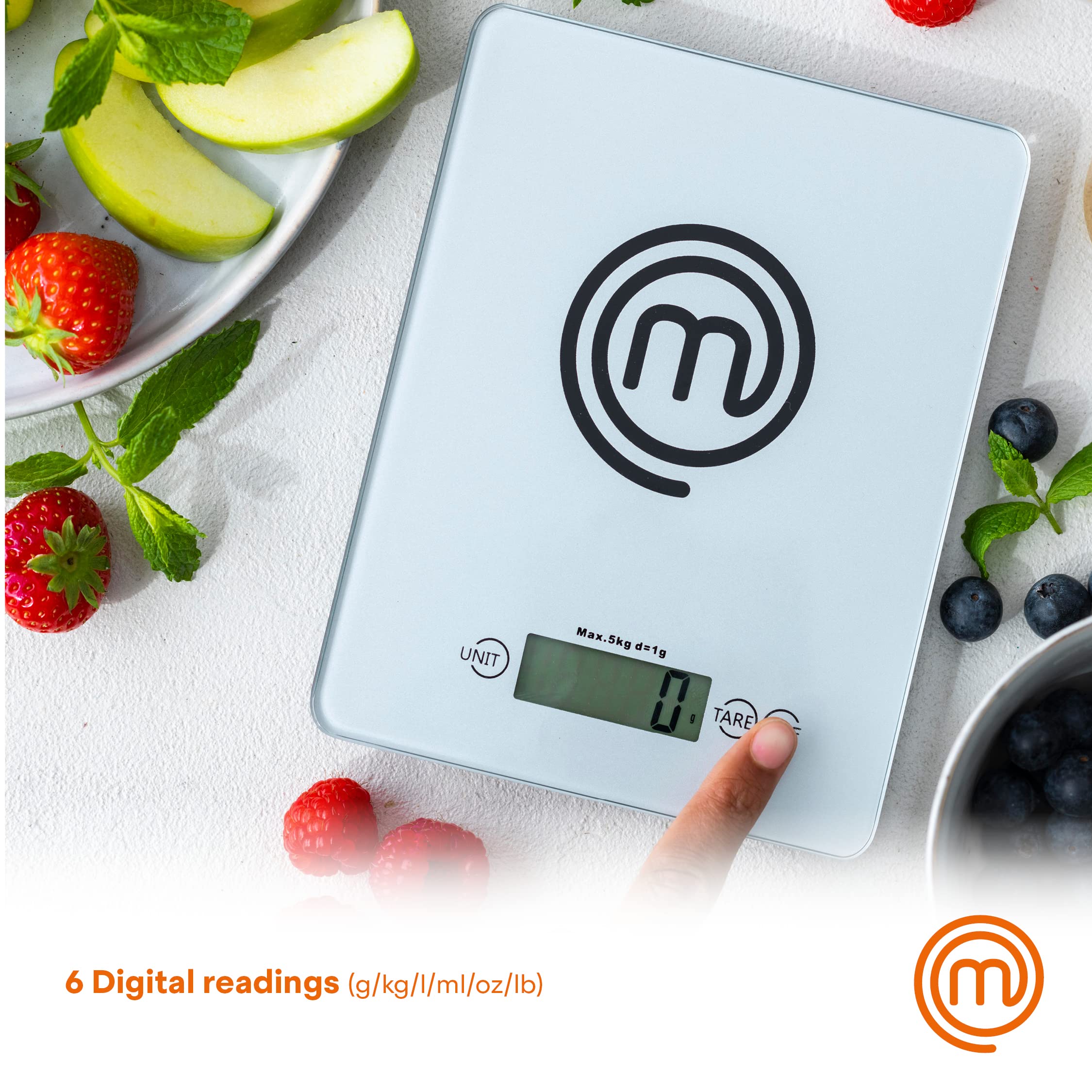 MasterChef Digital Kitchen Scale - Precision Food Scale in Grams & Ounces with LCD Display, 0.1oz Accuracy, 11lb Capacity, Tempered Glass Platform - Perfect for Baking, Cooking, Meal Prep & Portion Control