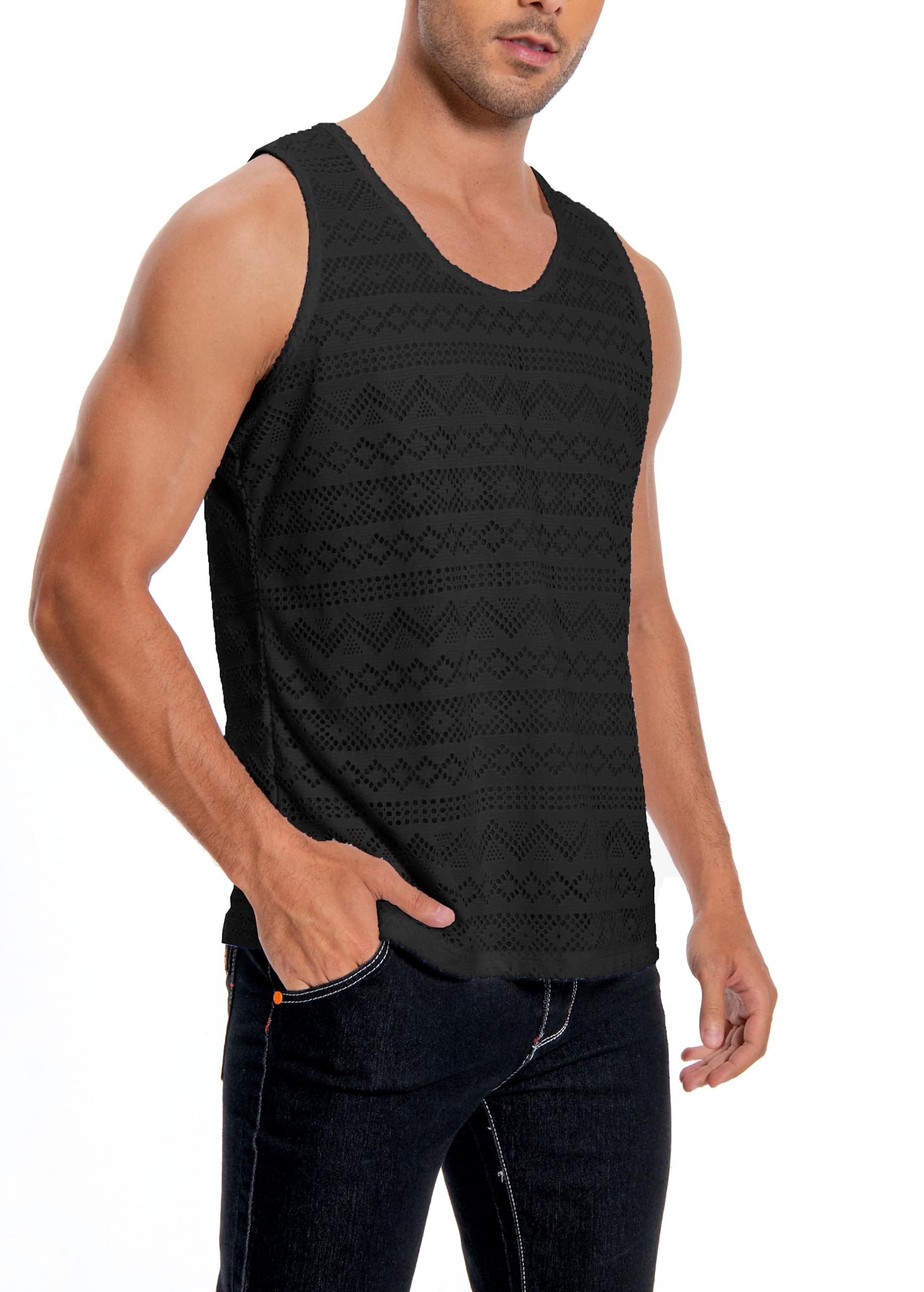 **Men's Sleeveless Mesh Tank Tops - Breathable See-Through T-Shirts for Casual & Outdoor Wear - Gym, Beach, Running, Summer Fashion**