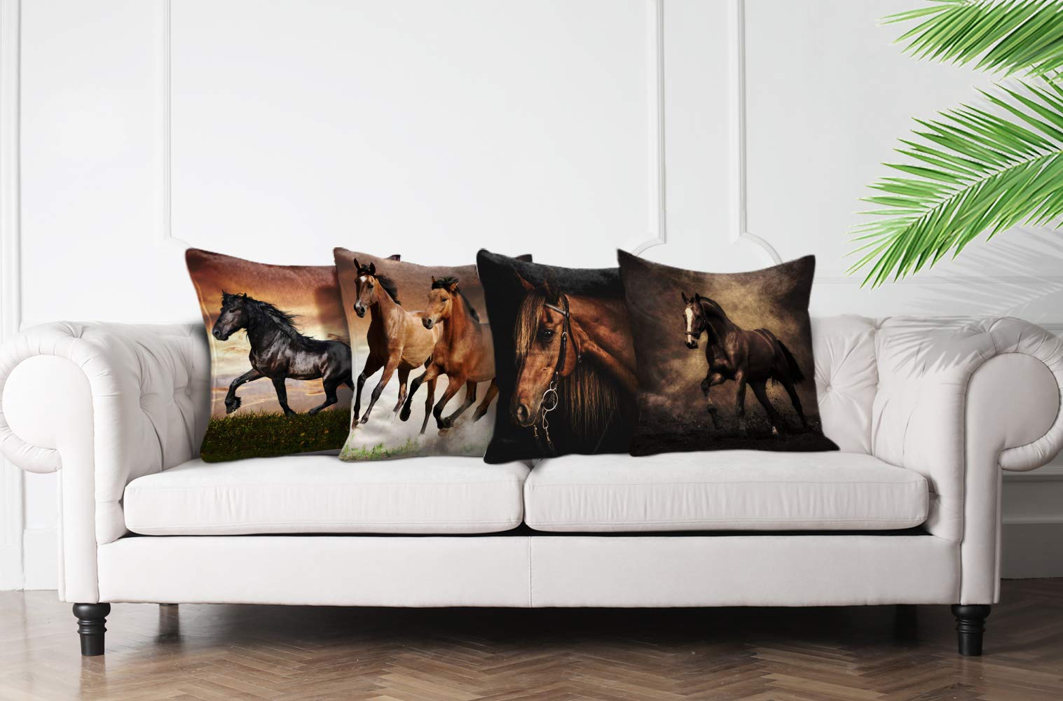 Emvency Set of 4 Horse Running Design Throw Pillow Covers - 18x18 Inch Square Decorative Pillow Cases for Sofa, Armchair & Bed - Cartoon Animal Print Home Decor for Living Room, Bedroom & Nursery