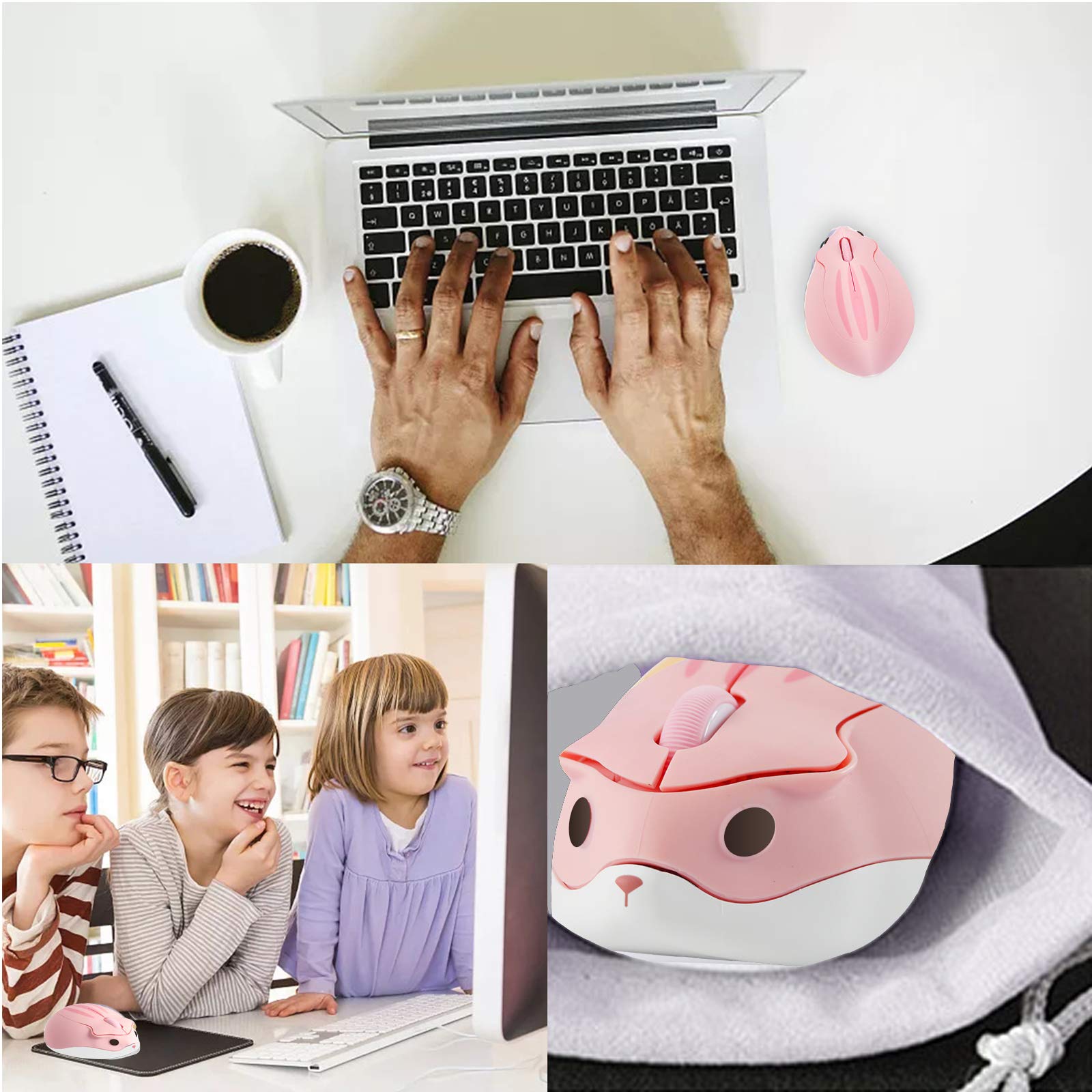 Wireless Hamster-Shaped Mouse - 1200DPI Silent USB Cordless Mouse for PC, Laptop, MacBook - Cute Pink Computer Mouse for Kids, Office & Gaming - Perfect Gift for Children & Animal Lovers