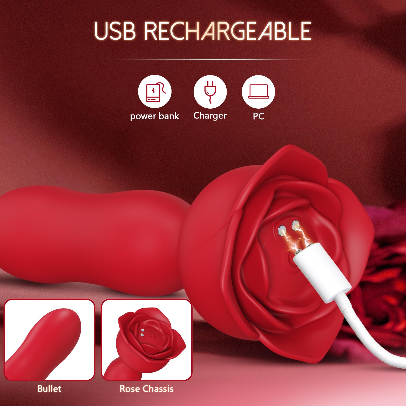 Rose Anal Vibrator - 10 Speed Rechargeable Waterproof Remote Control Vibrating Anal Plug for Women & Couples | Sensual Massage, Foreplay & Intimate Play (Red)