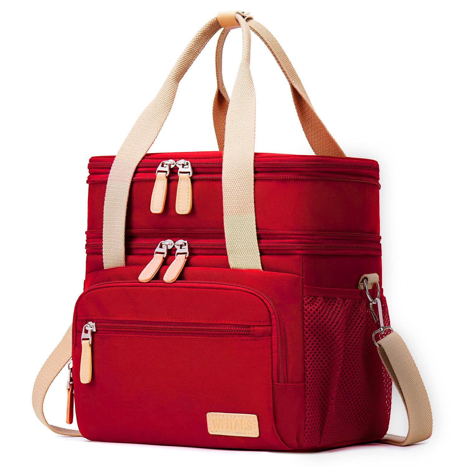 Weitars Insulated Lunch Bag for Women - Waterproof Reusable Large Lunch Box with Dual Compartment, Wide-Open Cooler Tote for Nurses, Office Work, Picnic & Hiking - 15L Capacity (Red) | Perfect for Meal Prep, Daily Commute & Outdoor Activities