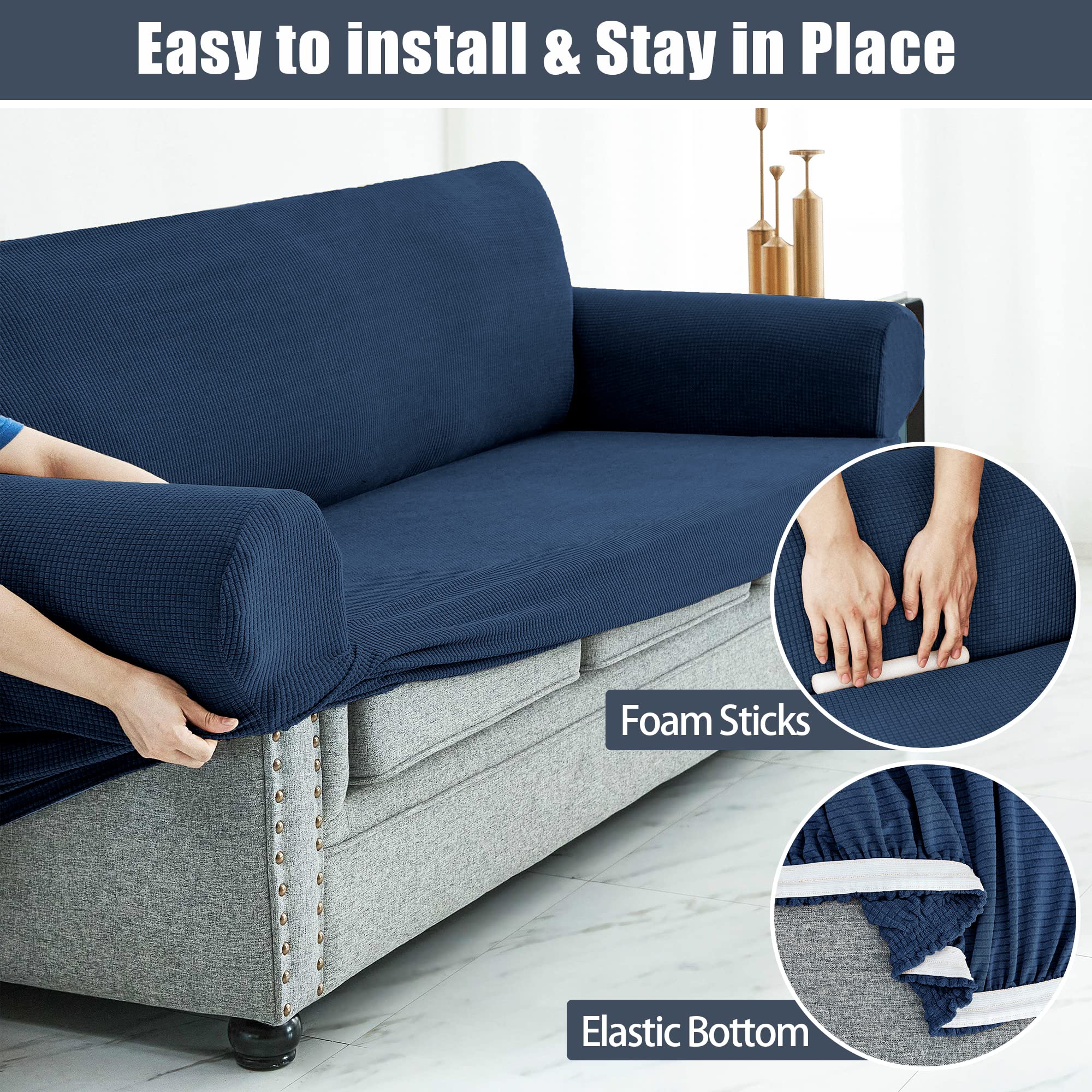 Stretch Sofa Slipcover - Waterproof Couch Cover with Elastic Bottom, Soft Furniture Protector for Pets & Kids (Blue, XL) - Perfect for Living Room, Family Room & Pet-Friendly Homes