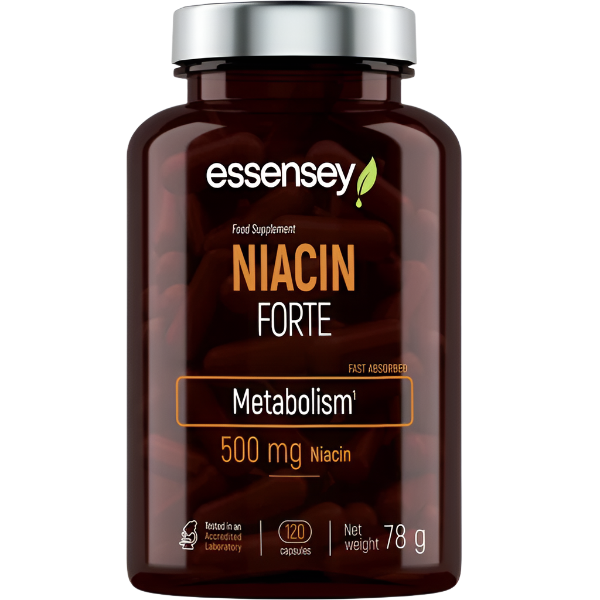 Essensey Niacin Forte 120 Capsules | High Potency Vitamin B3 Supplement for Energy Boost & Skin Health Support | Supports Metabolism & Glowing Skin for Active Lifestyles