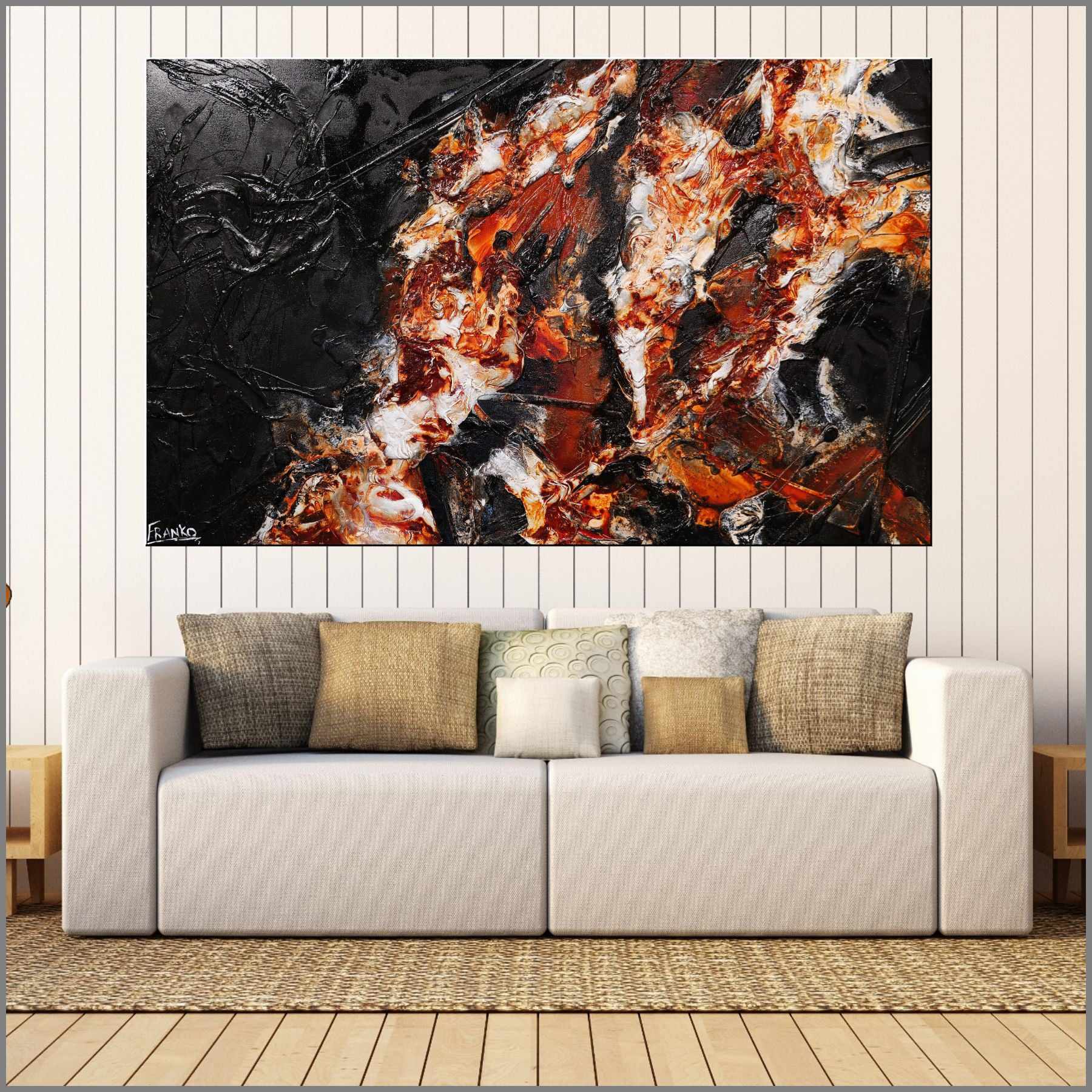 160cm x 100cm Brown Black Textured Abstract Painting - Rocky Road Style - Modern Wall Art for Living Room, Bedroom & Office Decor
