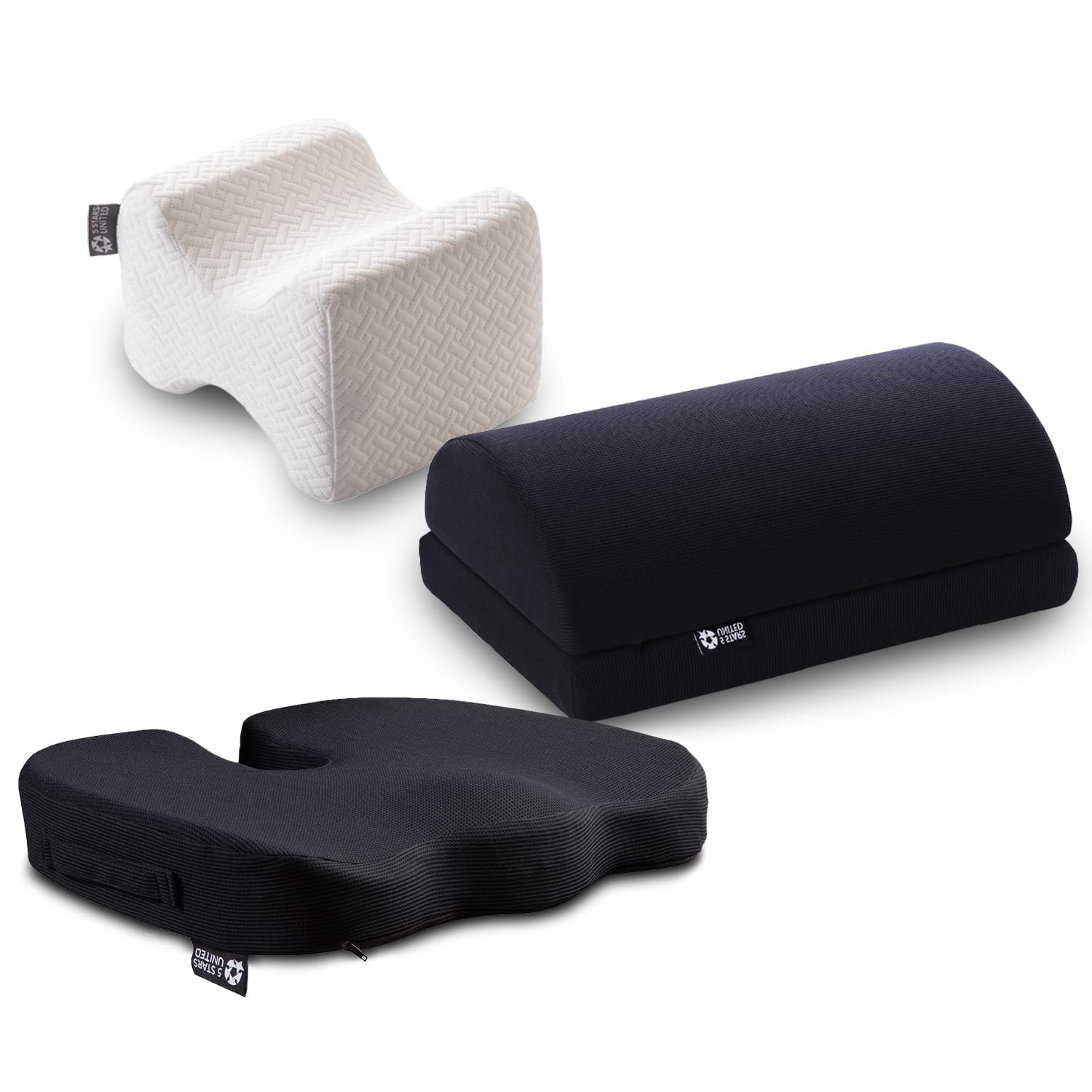 5 Stars United Adjustable Under Desk Foot Rest - Ergonomic Knee Pillow for Side Sleepers & Office Chair Seat Cushion Set | Home Office, Gaming & Workstation Comfort Accessories