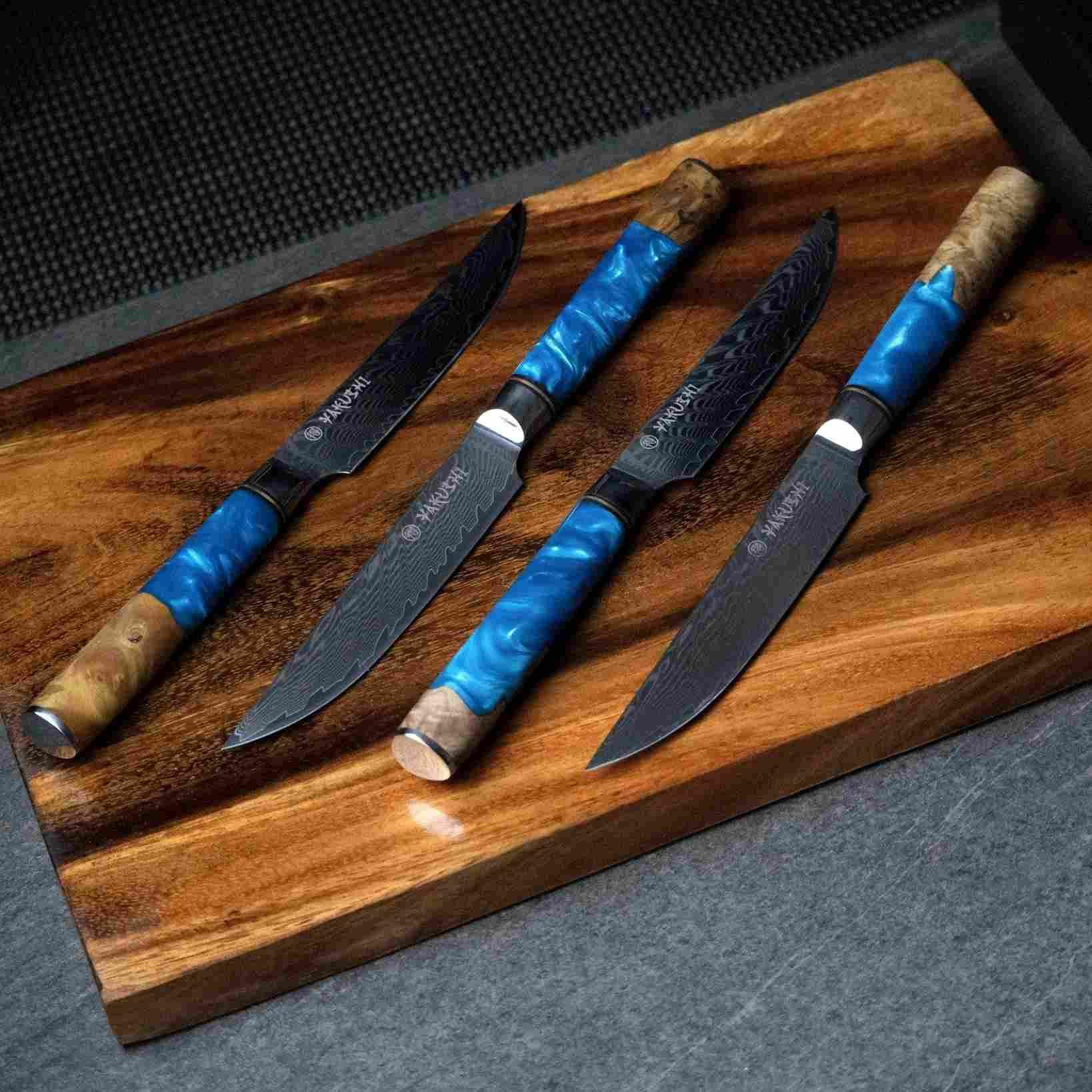 Premium Yakushi™ Damascus Steel Steak Knife Set - 6-Piece High-Carbon Stainless Steel Knives with Ergonomic Handles - Perfect for Steak Dinners, BBQ Parties & Gourmet Cooking
