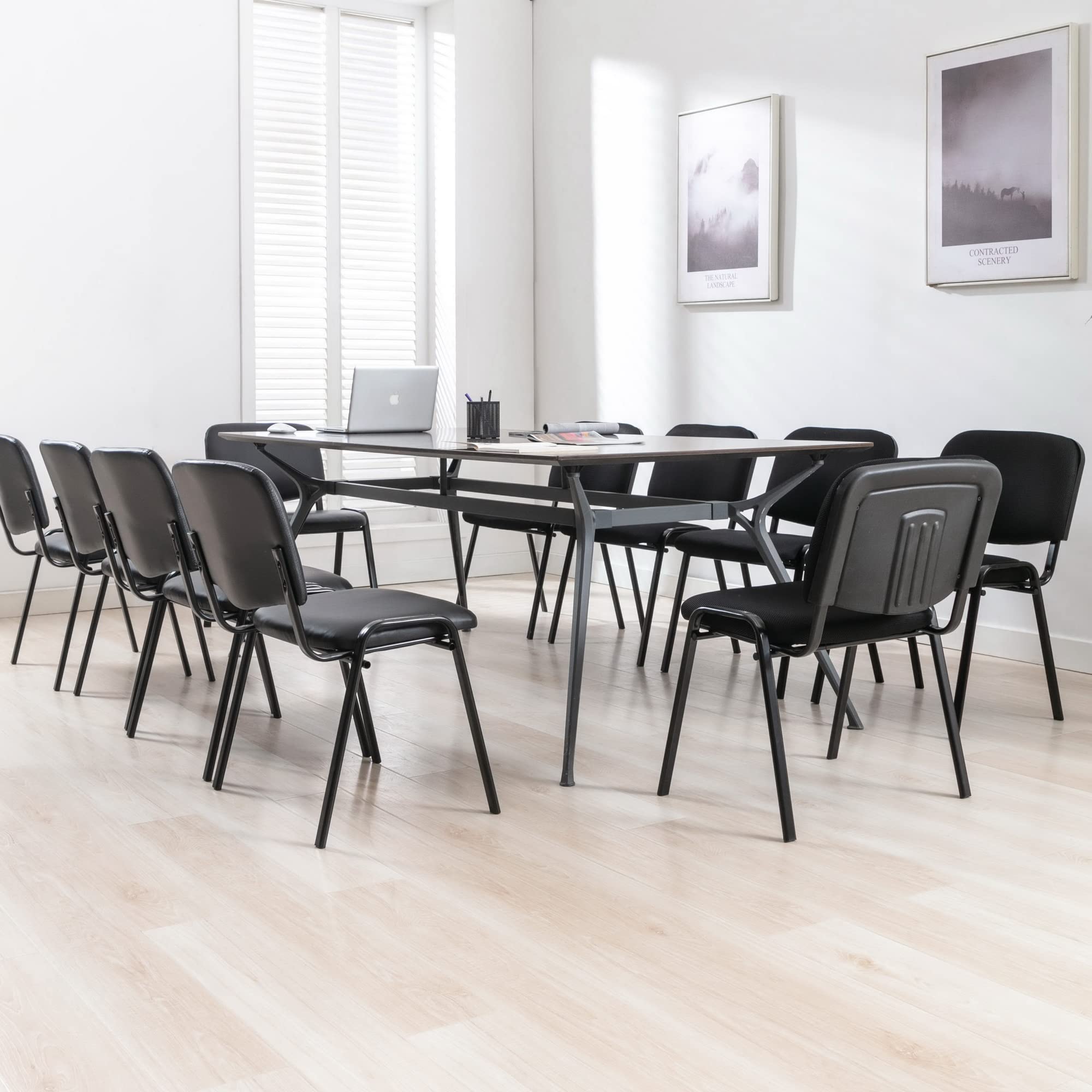 Stackable Vinyl Leather Waiting Room Chairs with Tablet Arm - 5-Pack Black Student Chairs for Classroom, Office, Conference Room & Meeting Room | Durable & Space-Saving Seating Solution for Schools, Hospitals & Reception Areas