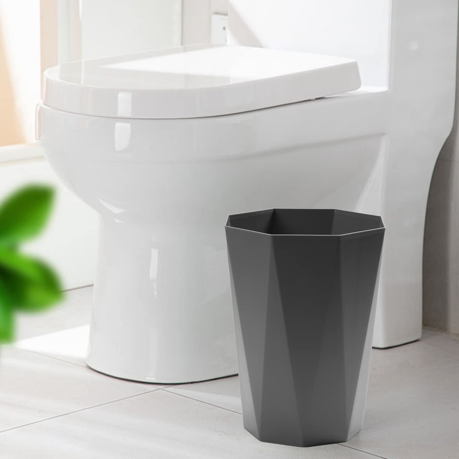 12L Plastic Trash Can with Lid - Small Waste Basket for Office, Bedroom, Bathroom & Home - Durable Garbage Bin for Kitchen, Desk & Indoor Use - Space Saving Grey Trash Container (6 Pack)
