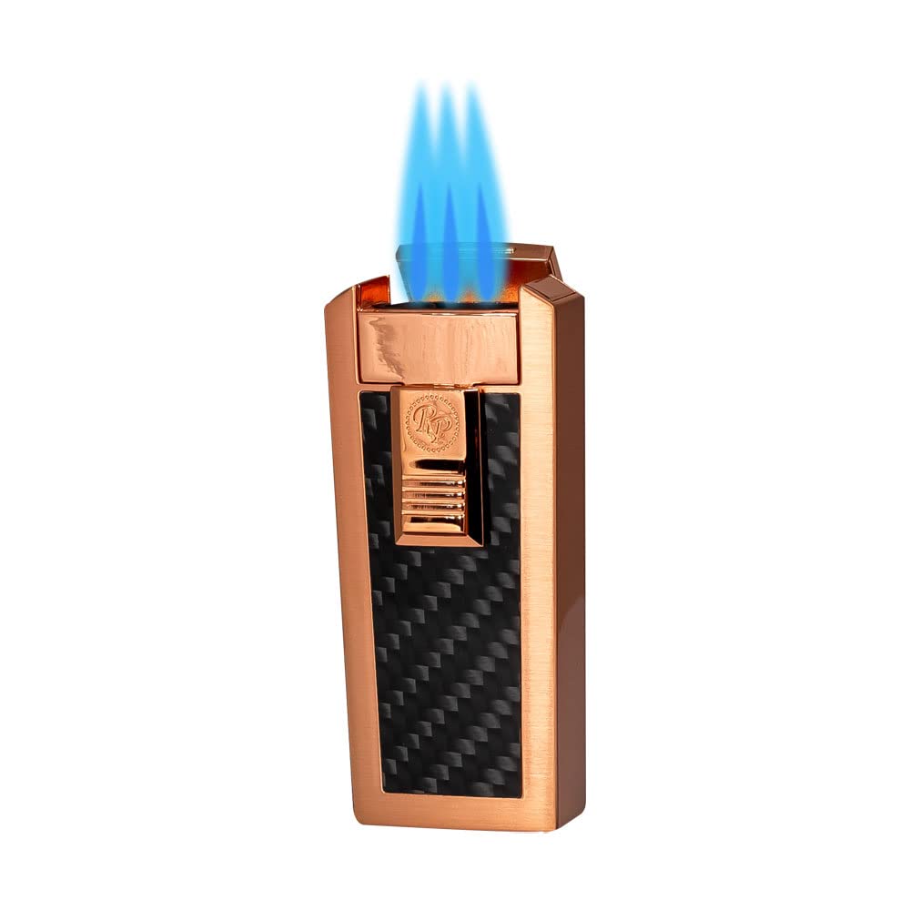 Rocky Patel CFO Triple Torch Lighter - Windproof Butane Lighter for Cigars, Copper & Black Finish | Perfect for Outdoor Smoking, BBQ, and Camping