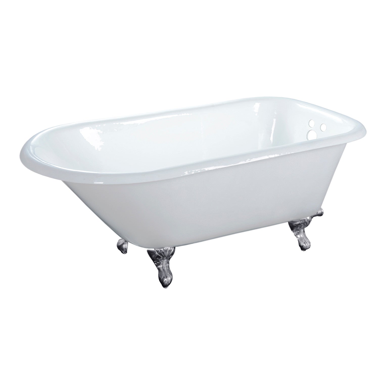48 Inch White Cast Iron Clawfoot Bathtub with Roll Top Rim - Classic Vintage Freestanding Tub for Bathroom, Spa & Relaxation (Polished Chrome Finish, 3 3/8