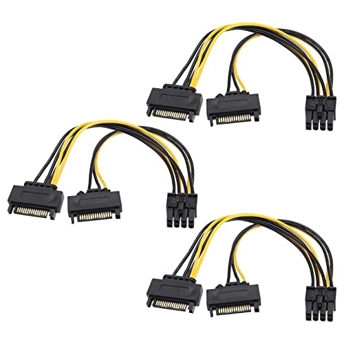 3Pcs SATA to 8-Pin PCIe Power Adapter Cable - 20cm Dual SATA Power Extension for GPU, Mining Rigs & PC Builds - High-Quality Electrical Accessories for Enhanced Power Supply