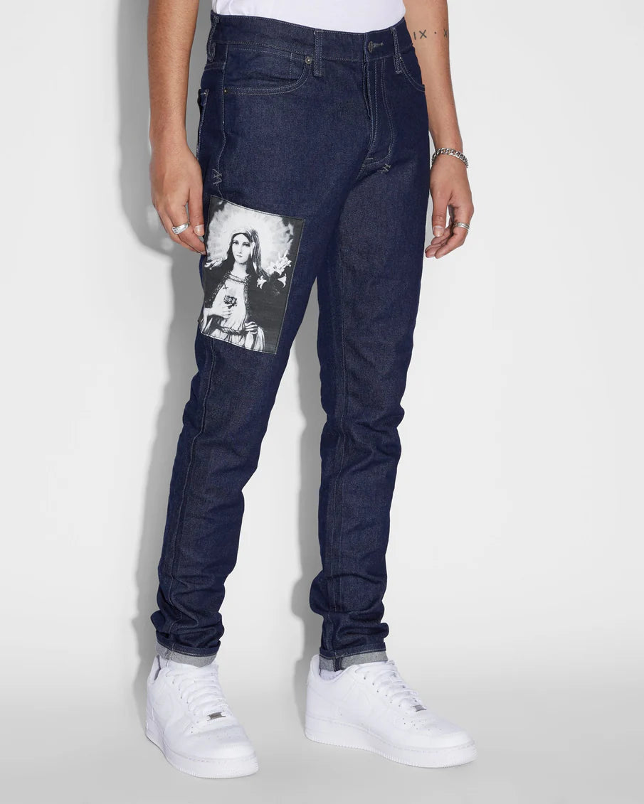 KSUBI Van Winkle Saint Men's Distressed Denim Jeans - Slim Fit Vintage Washed Blue Jeans for Casual Wear & Street Style Outfits
