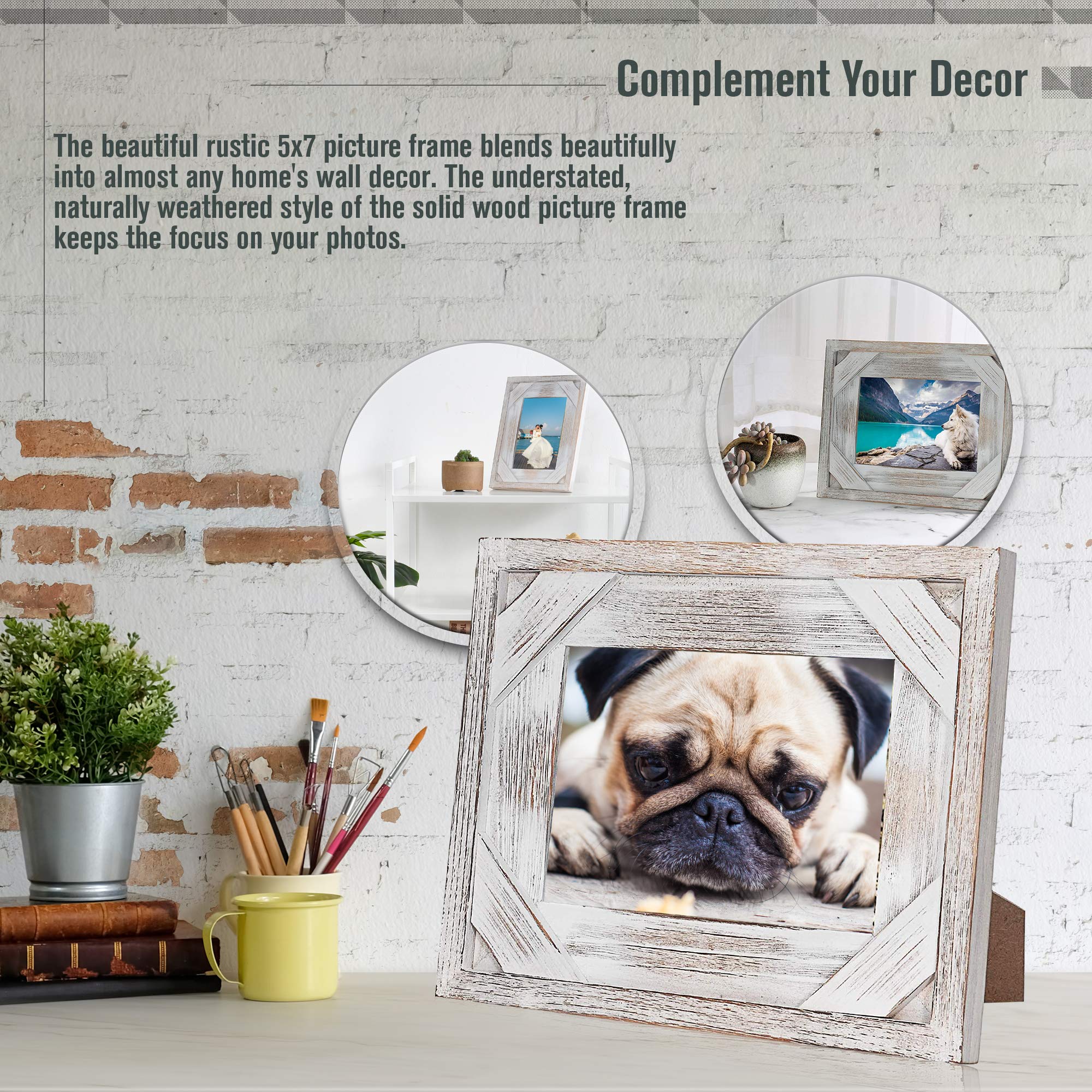 5x7 Rustic Picture Frames - Set of 2 White Distressed Wood Photo Frames - Farmhouse Style Wedding Picture Frame for Wall or Tabletop Display - Perfect for Home Decor, Wedding Photos, Family Portraits and Rustic Interior Design