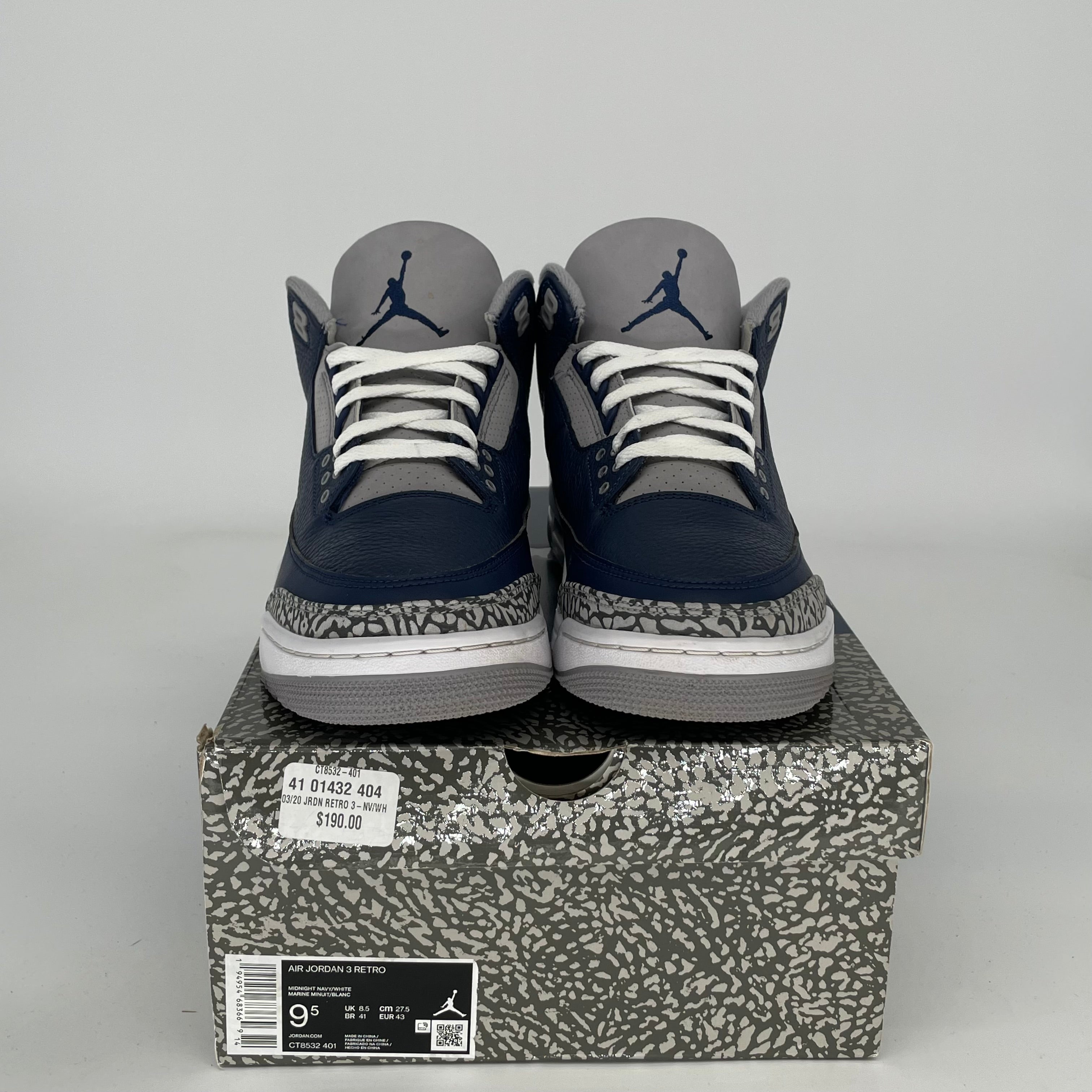 Original Air Jordan 3 Retro 'Georgetown' Men's Basketball Shoes - Size 9.5 (CT8532-410) - Classic Sneakers for Casual Wear, Street Style & Basketball Games