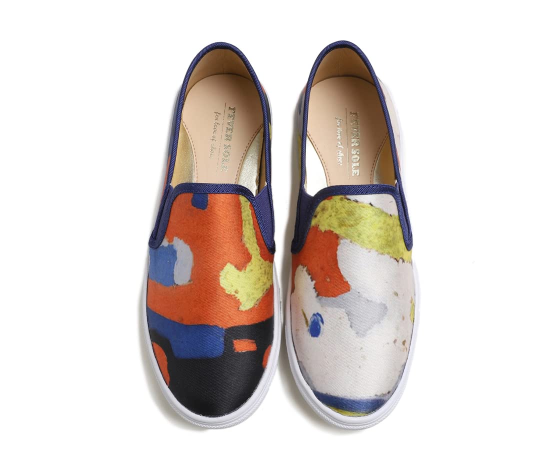 FEVERSOLE Women's Slip-On Loafers - Asymmetric Painted Canvas Sneakers for Casual Wear & Travel | Comfortable Walking Shoes for Women, Fashionable Art Design for Everyday Outfits