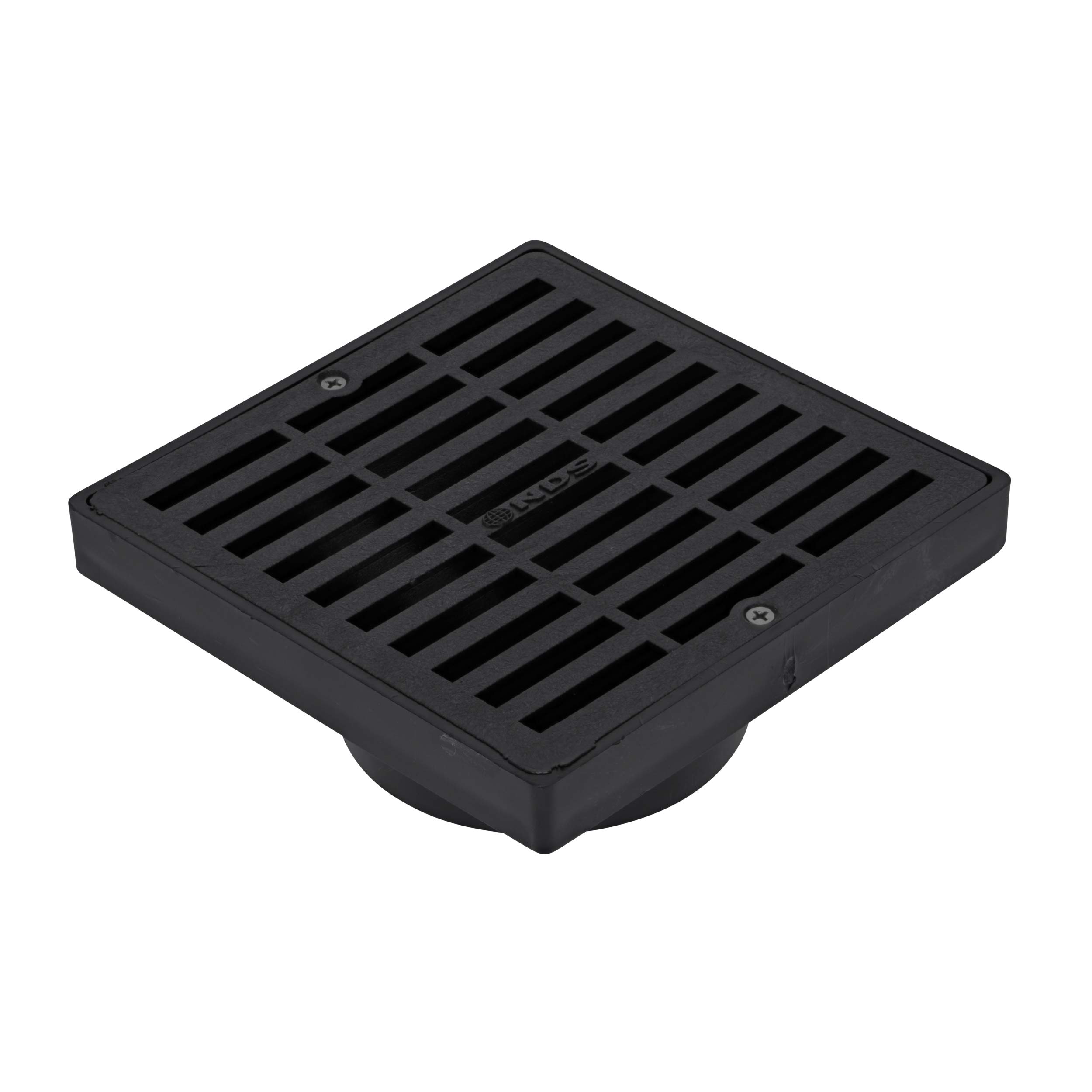 NDS 640 6-Inch Square Grate with Low-Profile Adapter Drain - Compatible with 3-Inch & 4-Inch Drain Pipes - Durable Black Plastic for Small Lawns, Landscaping, Patios & Garden Drainage Solutions