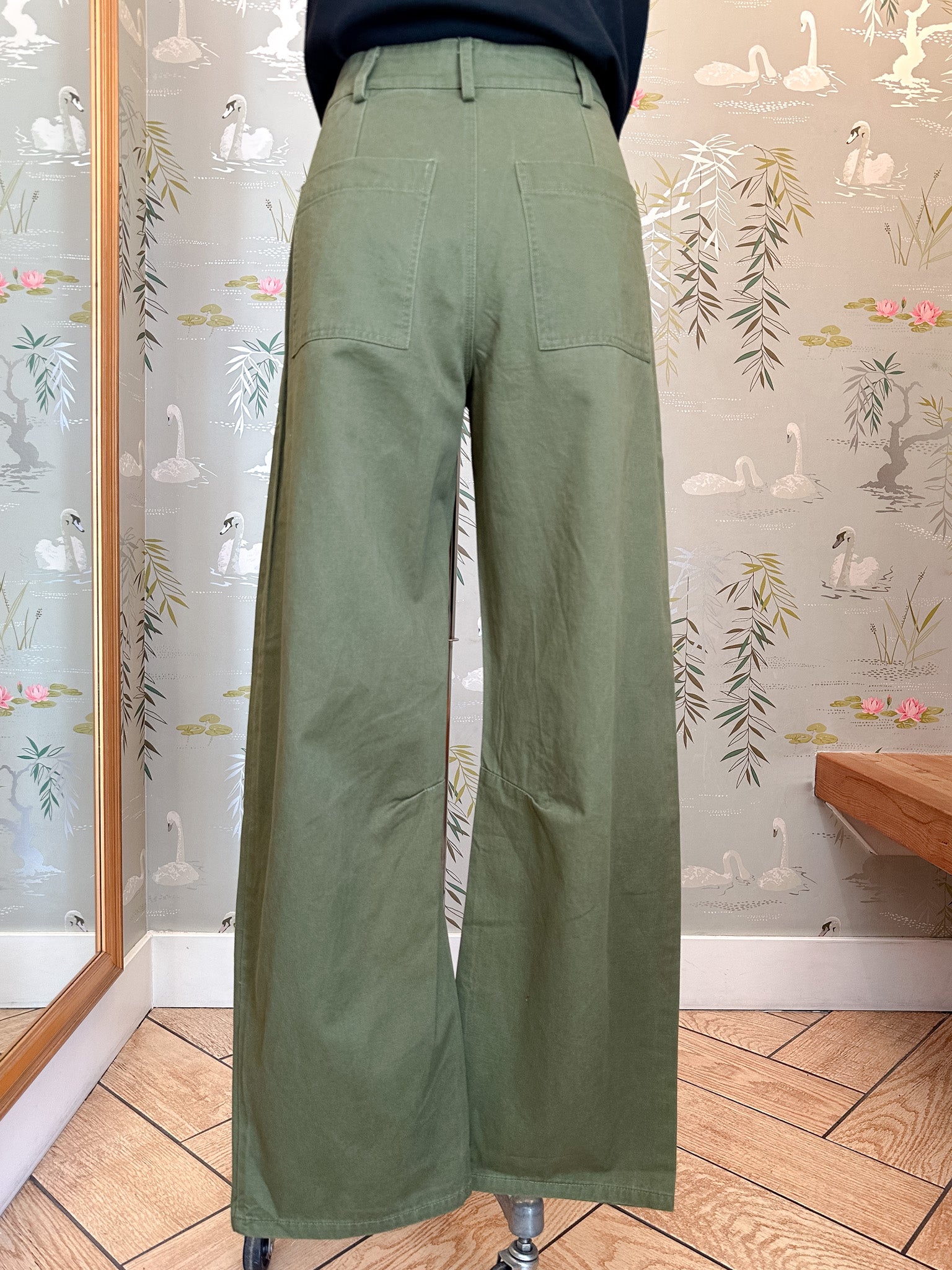 Allie Barrel Leg Pants for Women - Olive Green Wide Leg Trousers | Comfortable High Waist Casual Pants for Work, Office & Everyday Wear