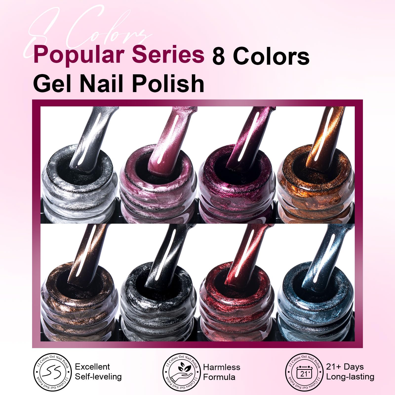 MEET ACROSS 12-Piece Cat Eye Gel Nail Polish Set - Fall Winter Retro Magnetic Nail Polish Kit in Pink, Brown, Blue, Gray & Green with Base & Top Coat - Soak Off UV Gel for Salon & Home Manicure - Perfect Gift for Nail Art Lovers