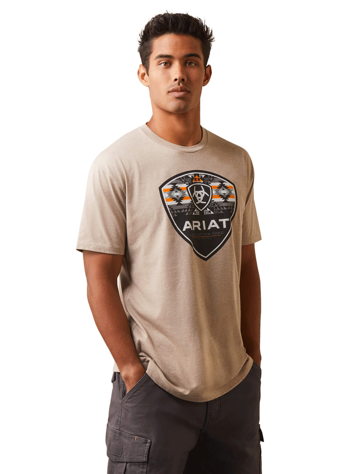 Ariat Men's Geo Fill T-Shirt - Comfortable Cotton Blend Tee for Casual Wear & Outdoor Activities | Oatmeal Heather Color