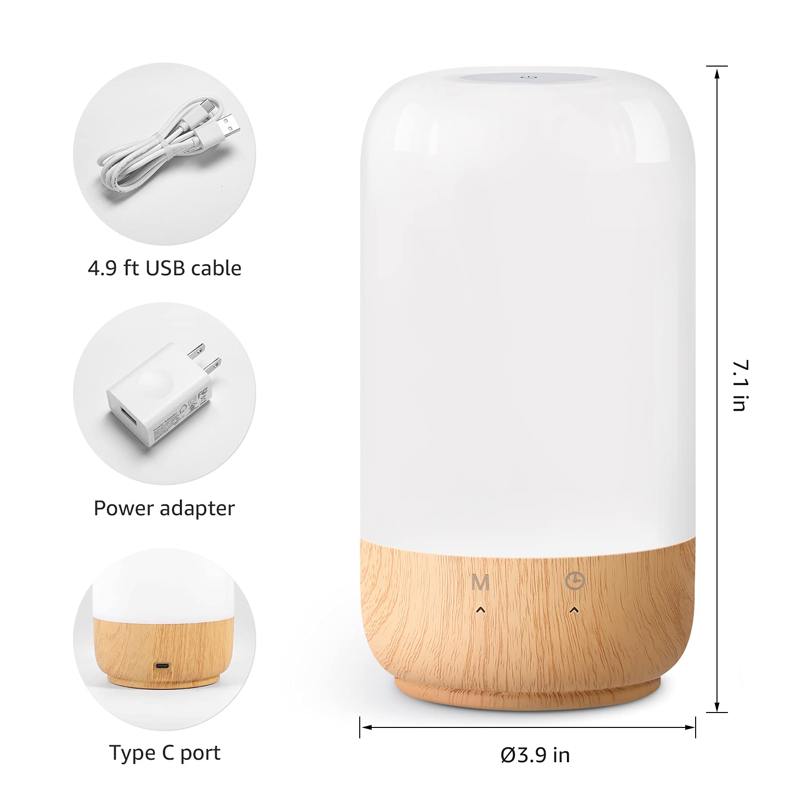 Lepro LED Touch Table Lamp - Dimmable Bedside Night Light with Auto-Off Timer, 350lm Adjustable Warm White/Cool White & RGB Color Changing Mood Lighting (Wood Grain) - Perfect for Bedrooms, Living Rooms & Home Office Lighting