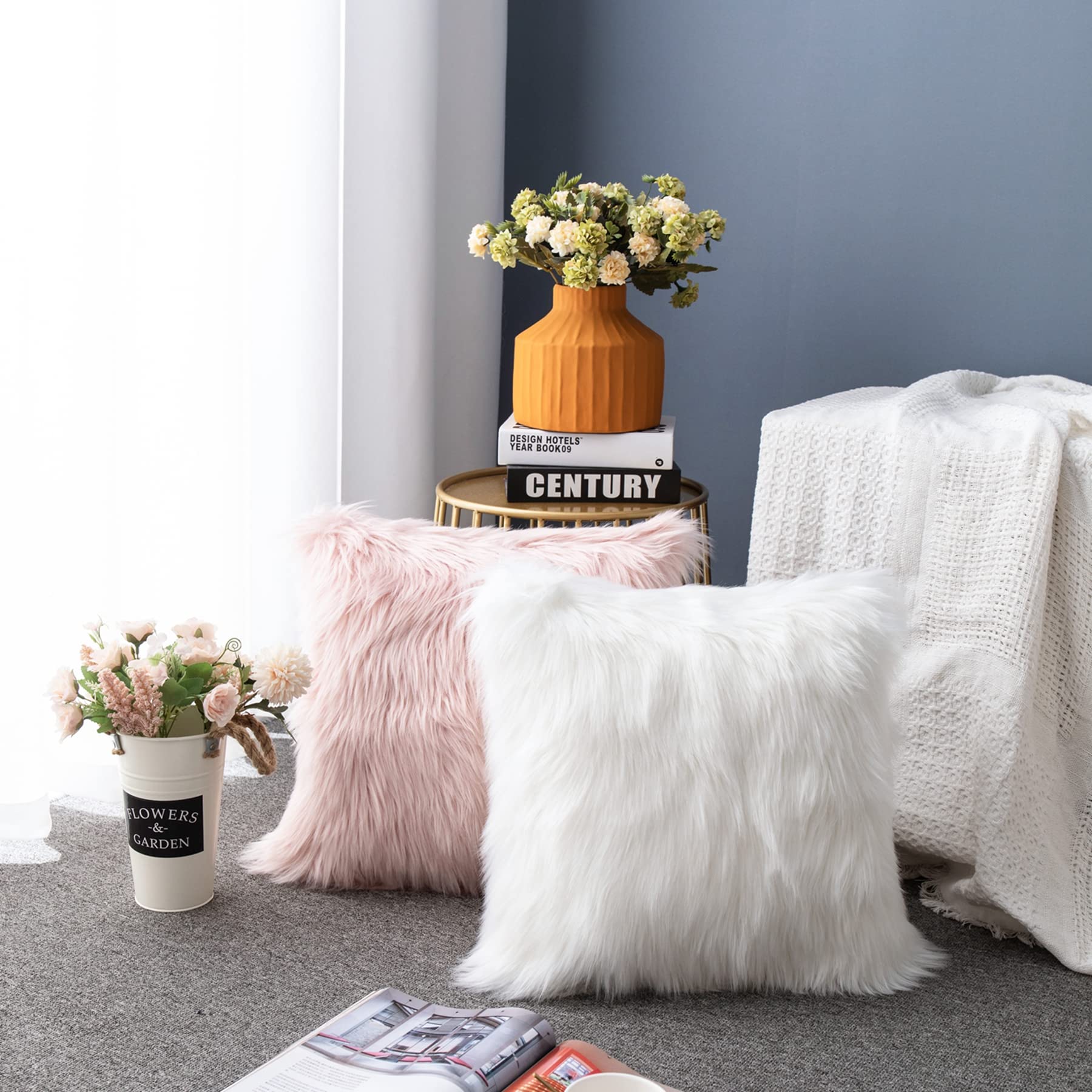 Luxury Soft Faux Fur Throw Pillow Cover 18x18 Inches - Plush Square Decorative Cushion Case for Sofa, Couch & Bed - Cozy Pink Home Decor (Perfect for Living Room, Bedroom & Dorm)