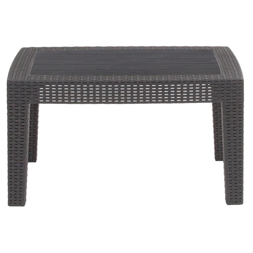 Dark Gray Wicker Plank Top Patio Coffee Table - Outdoor Furniture for Garden, Deck, Poolside & Backyard Relaxation