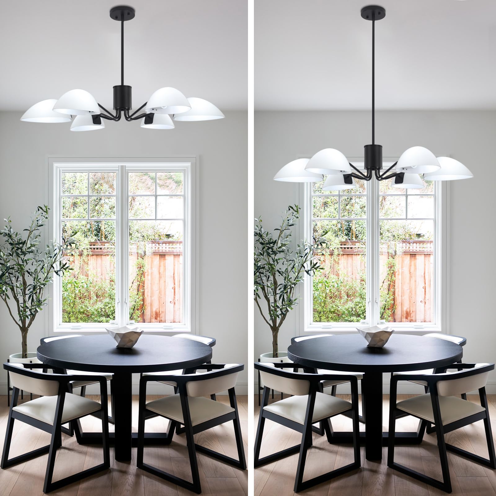 Modern Black Chandelier Ceiling Light with Milk Glass Shades - 34.64 Inch Industrial 6-Light Pendant Fixture for Dining Room, Kitchen, Hallway, Foyer & Entryway | Elegant Lighting for Home Decor, Restaurants and Office Spaces