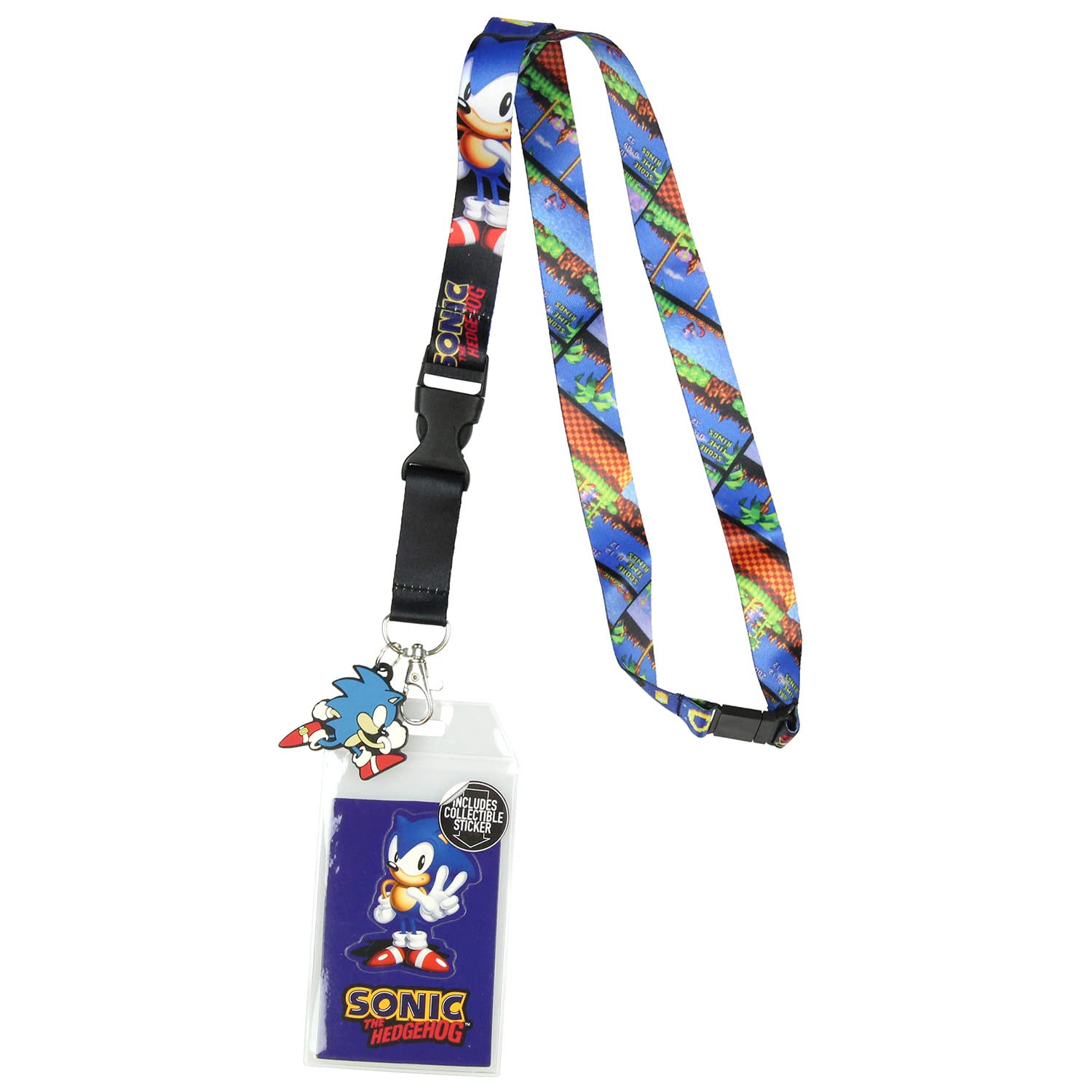 Sonic The Hedgehog Lanyard ID Badge Holder - Classic Video Game Design with Rubber Charm & Collectible Sticker - Perfect for Gaming Conventions, Work, School, and Fan Events